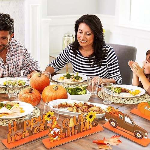 Miniatura 6 de Decoración de mesa de Acción de Gracias, 4 centros de mesa de otoño, decoraciones de otoño para el hogar con calabazas de otoño, girasol de cosecha,