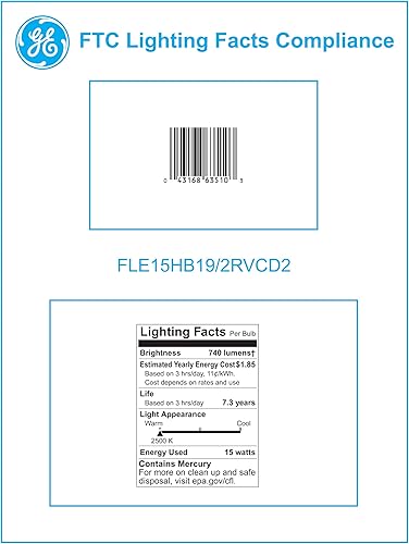 Miniatura 5 de GE 63510 - Bombilla CFL brillante desde el principio, 15 W, 740 lúmenes, revelación, paquete de 2