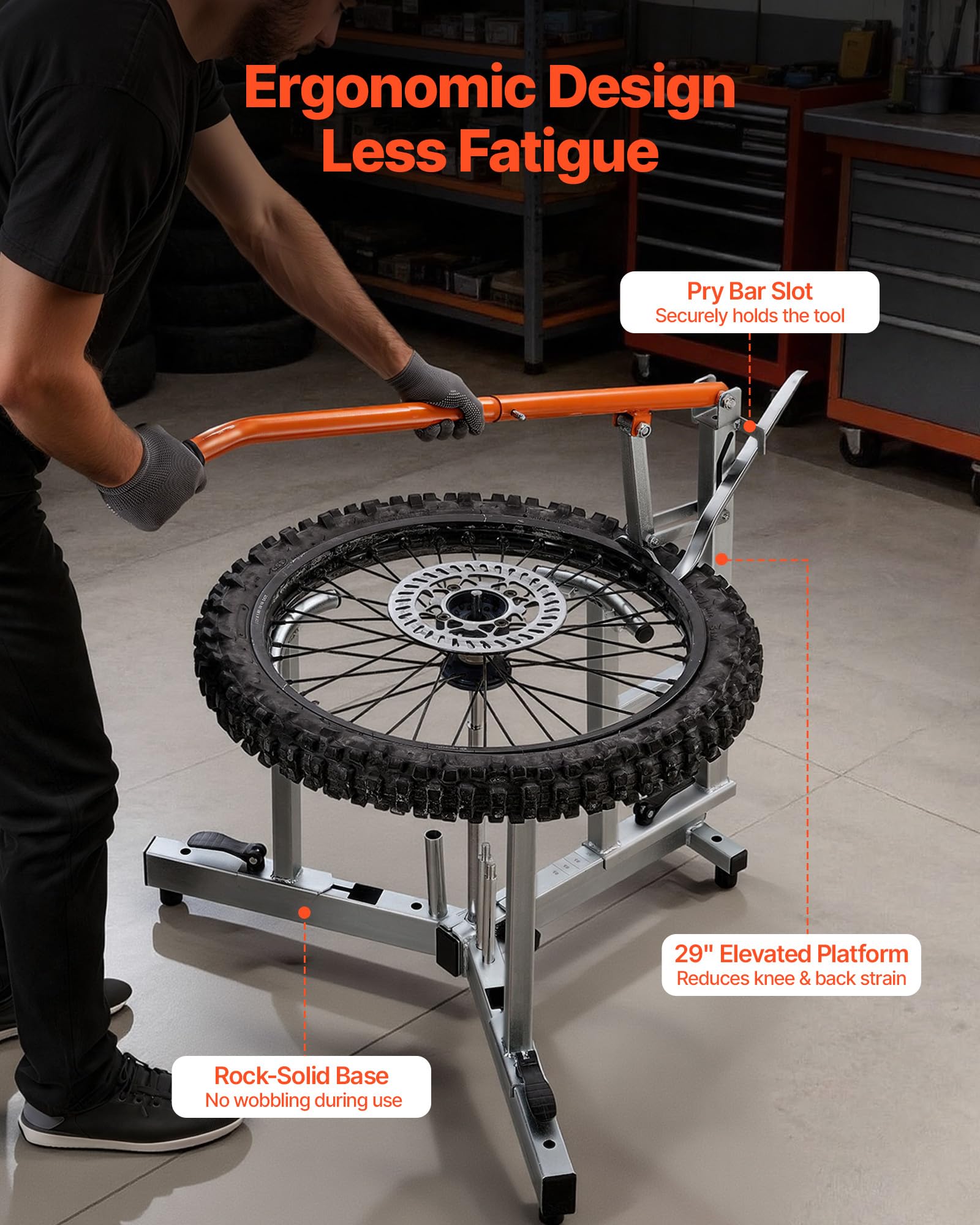 VEVOR Desmontadora de Neumáticos para Motos de Cross, Compatible con Ruedas de 406-533 mm, Ejes de 15/17/20/25 mm, Cambiador de Neumáticos de Motocross con Destalonador, Palancas, Fundas Protectoras