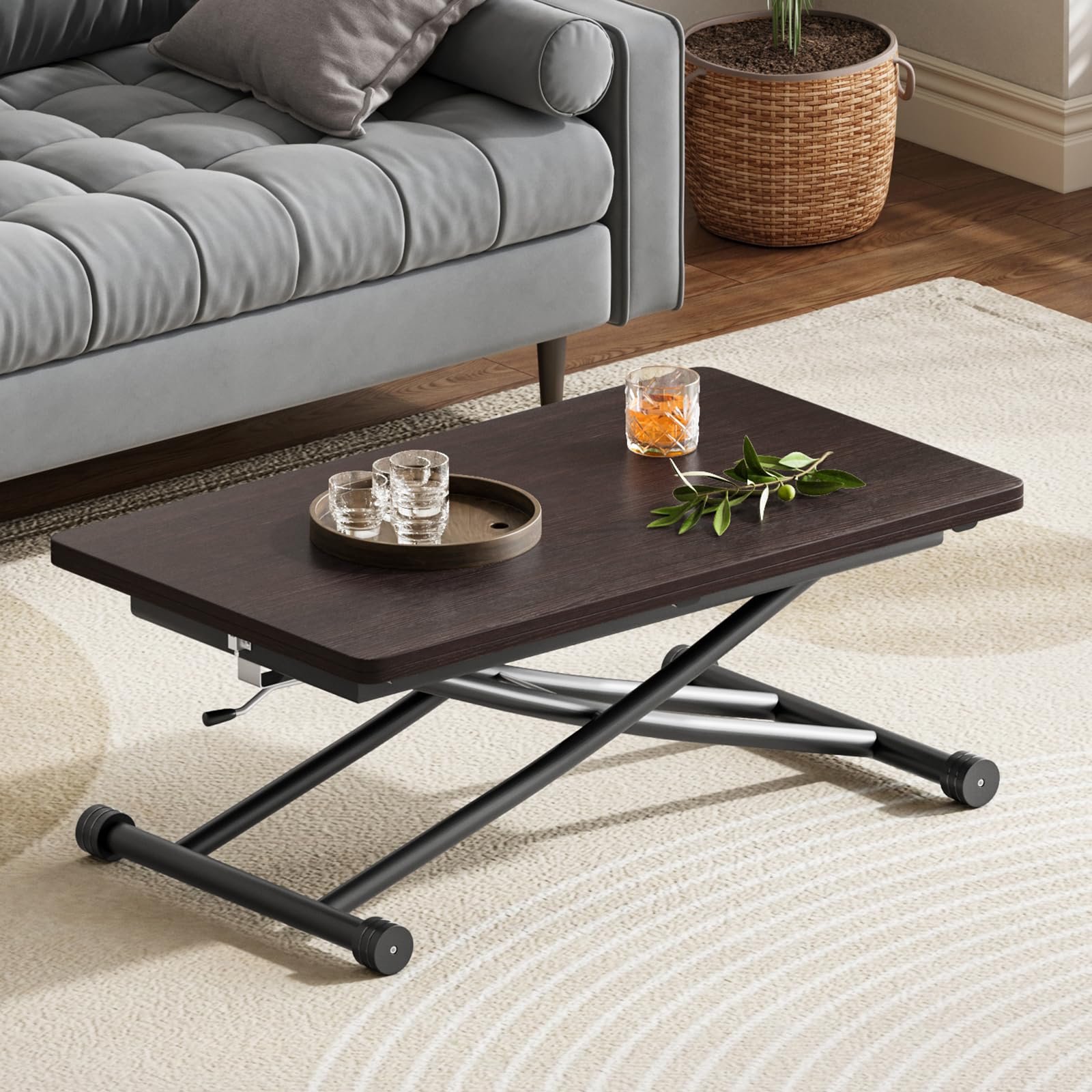 Aufklappbarer und ausziehbarer Tisch, funktionaler Couchtisch für die Küche, Schwarznuss-Esstisch für Wohnzimmer und Salon, Schreibtisch, geeignet für kleine Esszimmer, Wohnzimmer, Küche