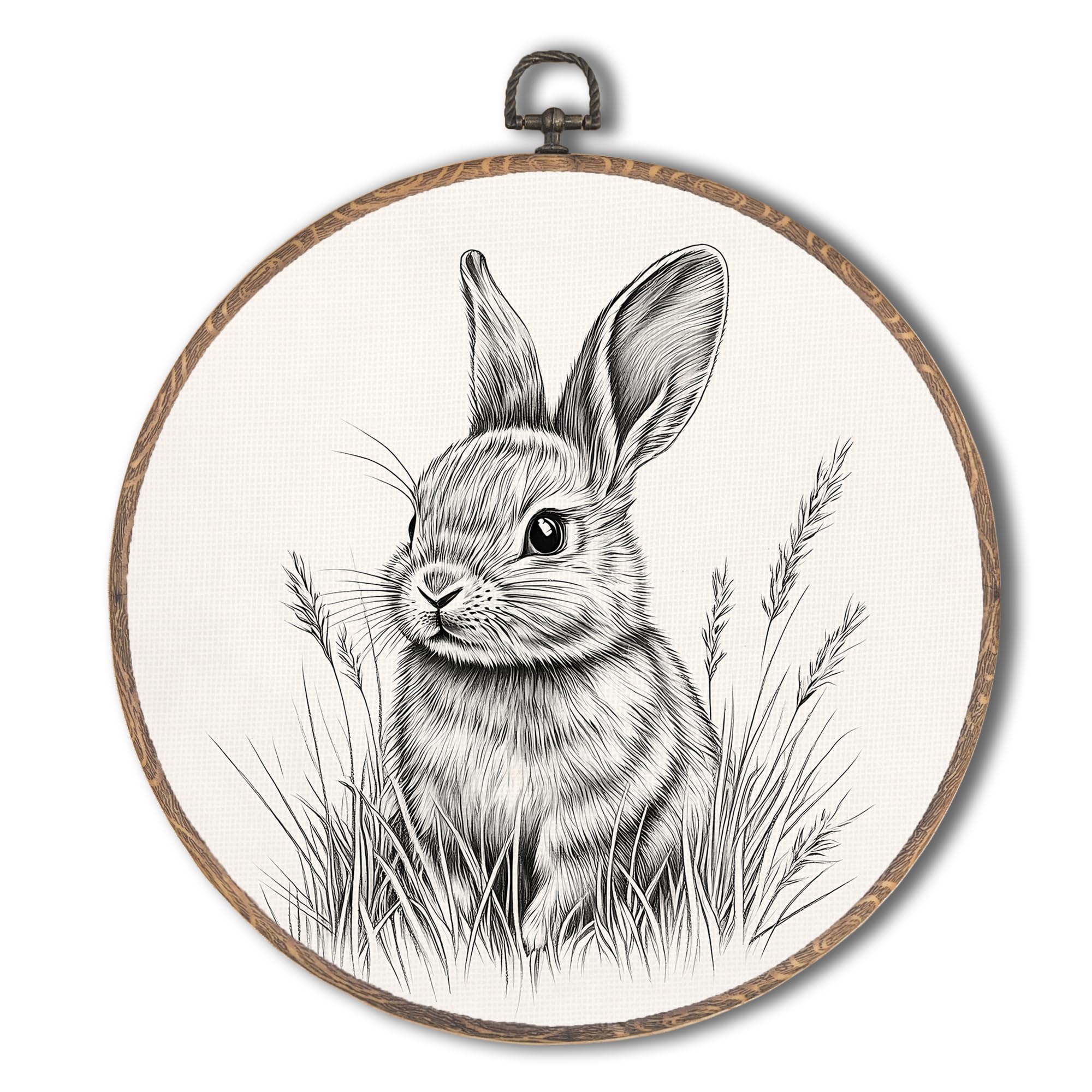Tzhim Vintage Easter Bunny Round Wall Art Decor, Rustic Bunny Hare Hanging Wall Art Canvas Framed, Cute Bunny Rabbit Botanical Wall Sculptures for
