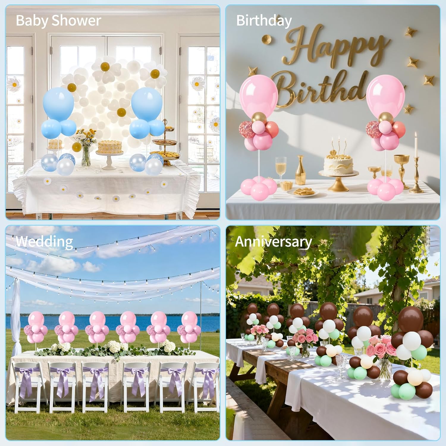 6 Pack 24 Inch Reusable Acrylic Balloon Stand Kit-Heavy Duty,Adjustable Height with Sticks and Base, Balloon Stands&Centerpieces for Tables,Perfect for Birthday,Baby Shower,Party Decor