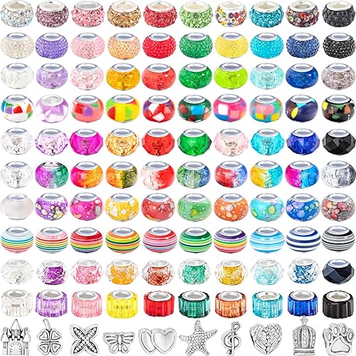 Miniatura 7 de 210 cuentas europeas de agujeros grandes, cuentas de manualidades europeas surtidas, cuentas de diamantes de imitación de colores mixtos, cuentas