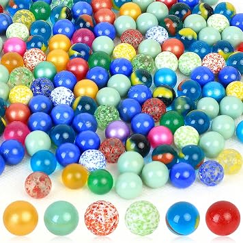 170 PcsGlass Marbles, Cat's Eye Marbleset, Glass Beads, Coloured Mixed Glass Marbles, 16 mm/0.63 inch Decorative Pebbles Stones for Vases Fillers DIY Crafting Tank Home Decoration