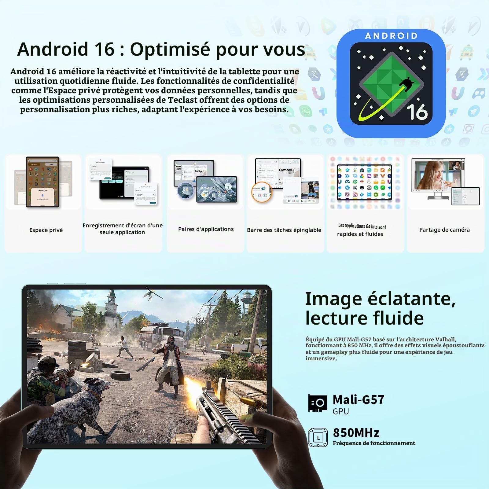TECLAST P50 Tablette 11" 90Hz, 4G LTE 8000mAh, Android 16, 32Go+128Go+6To