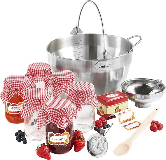 VonShef Jam Making Kit, Includes 6 Jam Jars with Lids, Induction Hob