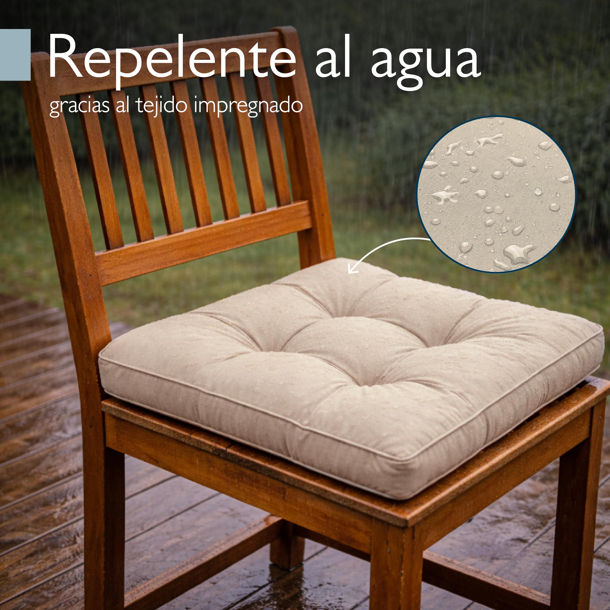 Beautissu Cojín para Muebles de jardín o Mimbre - Acolchado Lounge de sillas de Exterior Resistente al Agua - 50x50x10 cm - Natural