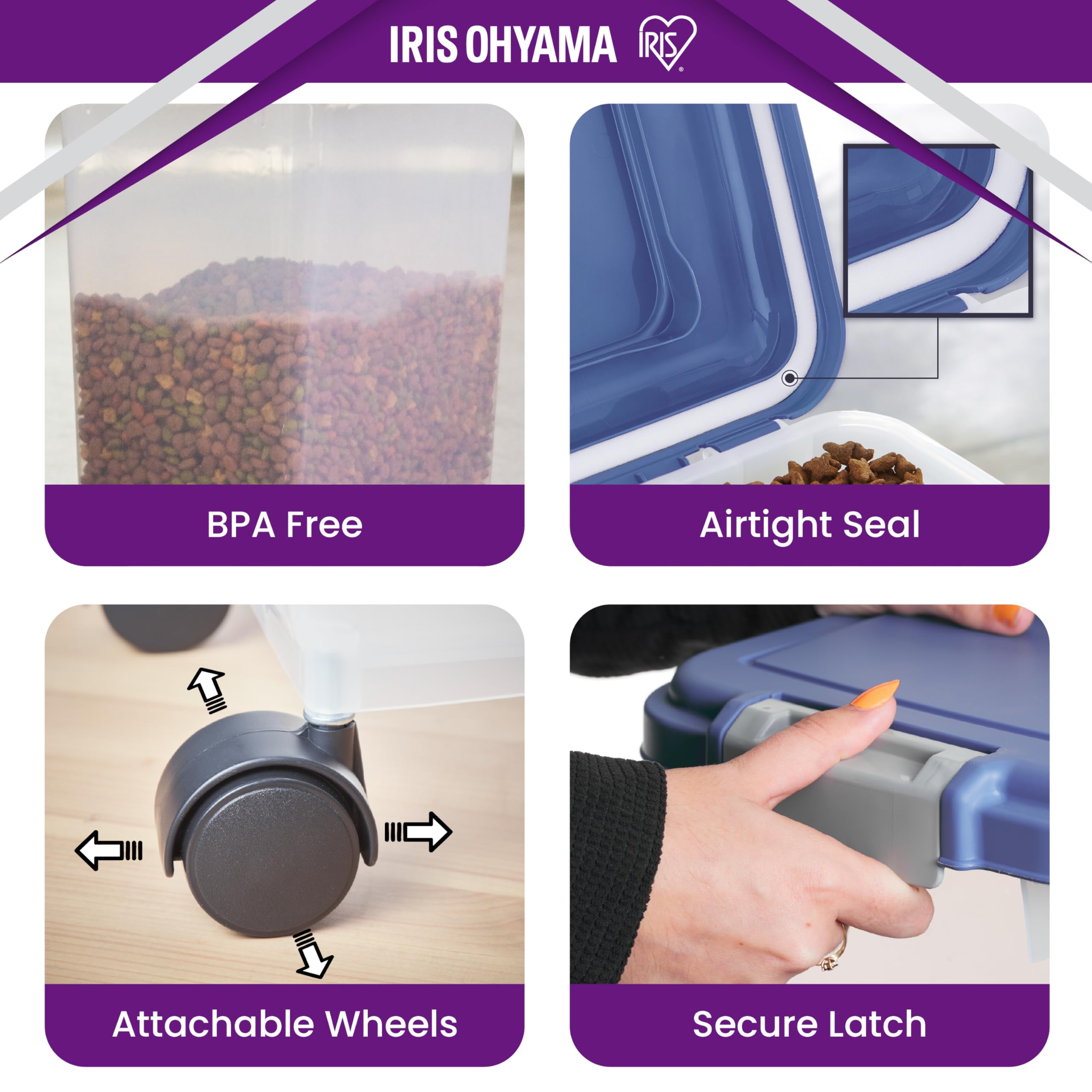 Iris Ohyama Hundefutter Aufbewahrung mit Rollen, 30L/11kg, Graublau, Luftdichte Futterbox, Trockenfutter, Futterbehälter, Für Hunde, Katzen, Tierfutterbehälter, BPA-frei, Futtertonne, MP-8