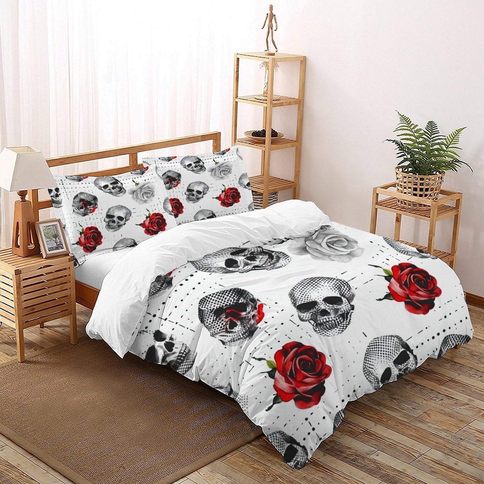 Housse de couette rose skull microfibre douce qui ne décolore pas