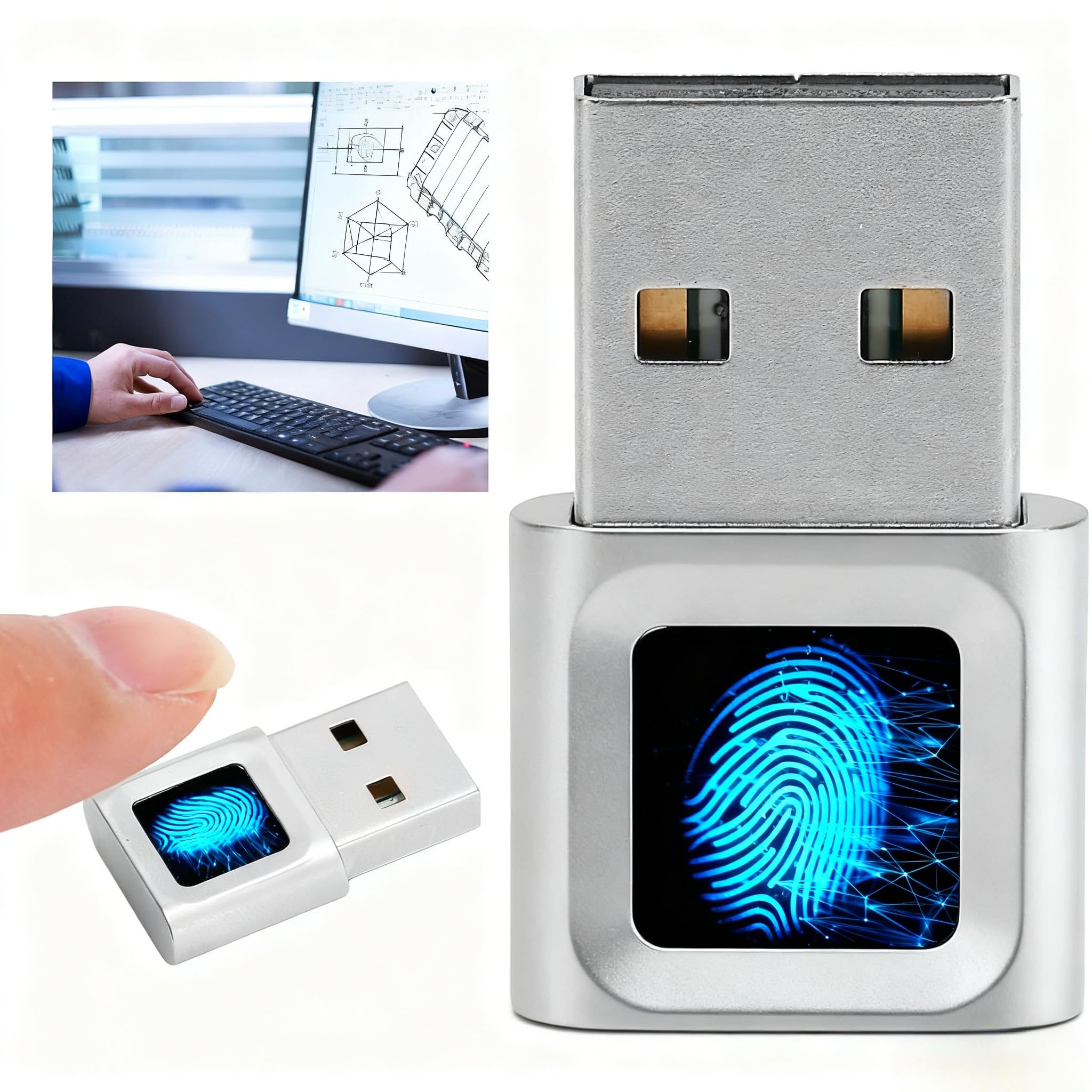 Lettore di Impronte Digitali USB, Scanner di Impronte Digitali Digitali Biometrico per Windows, Compatibile con Windows 10/11 32/64 Bit, 360° e Corrispondenza Rapida al Tocco