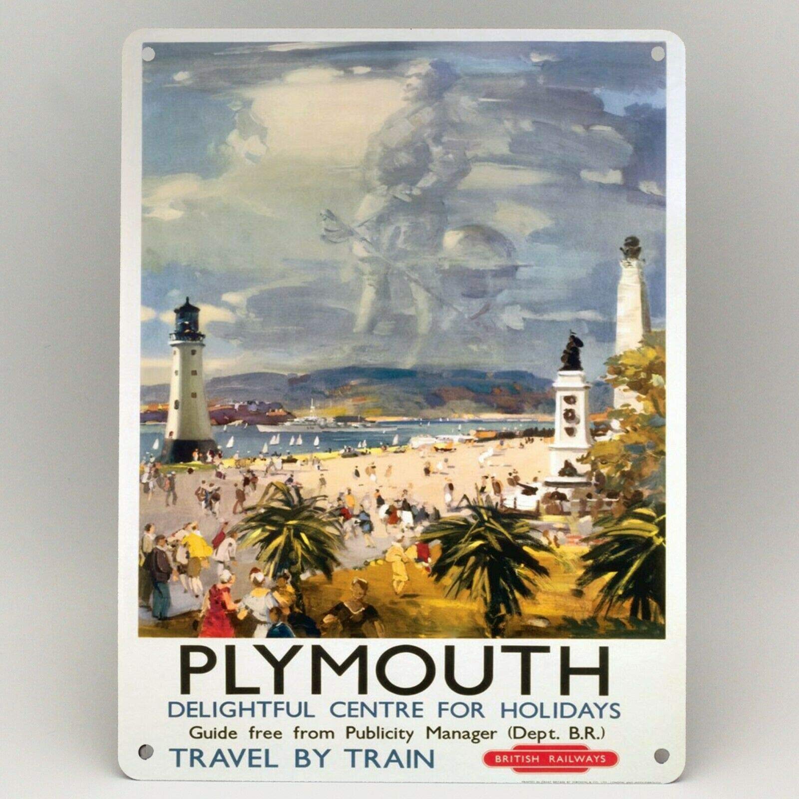 Inga Plymouth Seaside Beach Railway Poster Metal Sign British Rail Travel Vintage Funny Tin Sign 8x12 inch