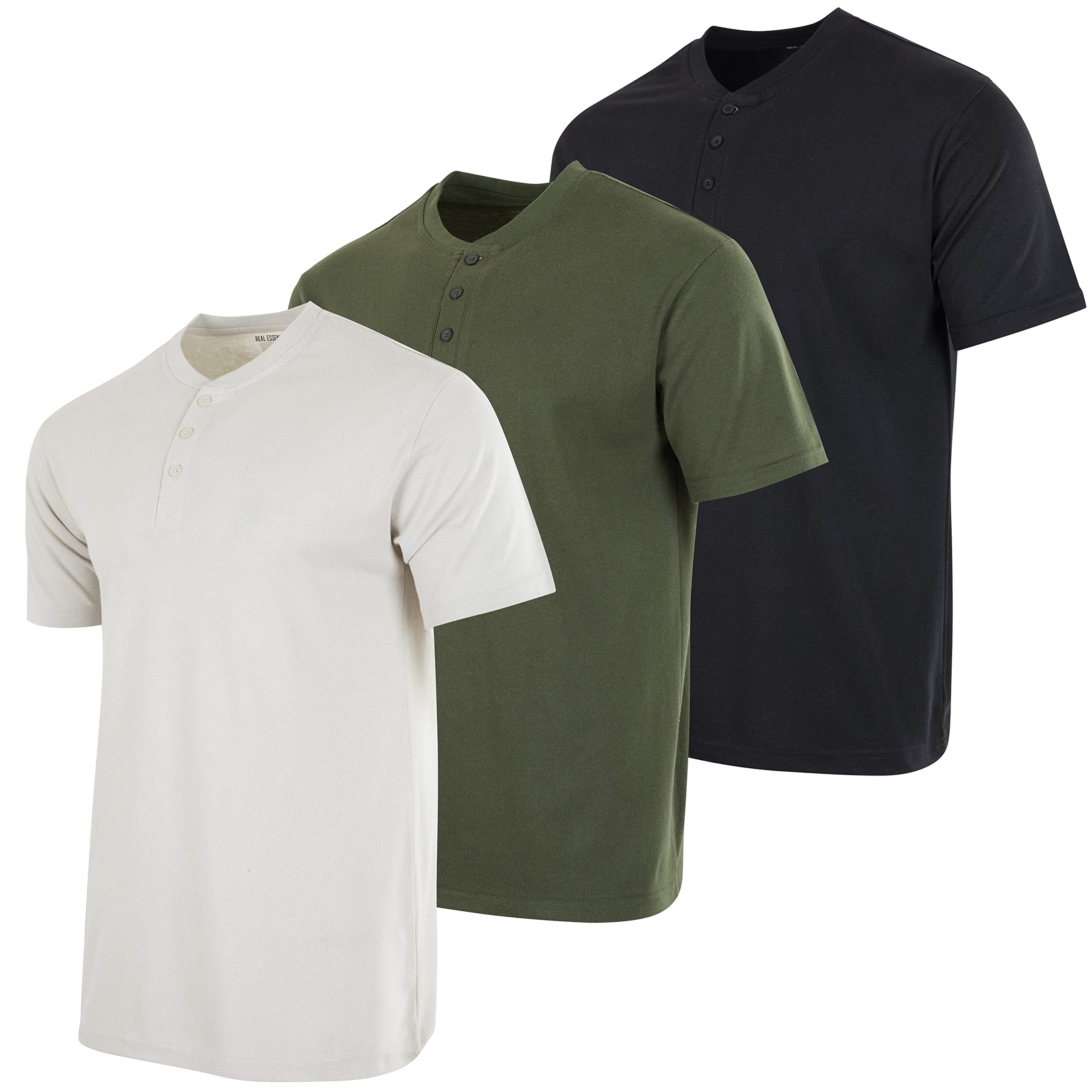 Real Essentials3 Pack: Men's Cotton Short & Long Sleeve Henley T-Shirt Performance Activewear (Available in Big & Tall)
