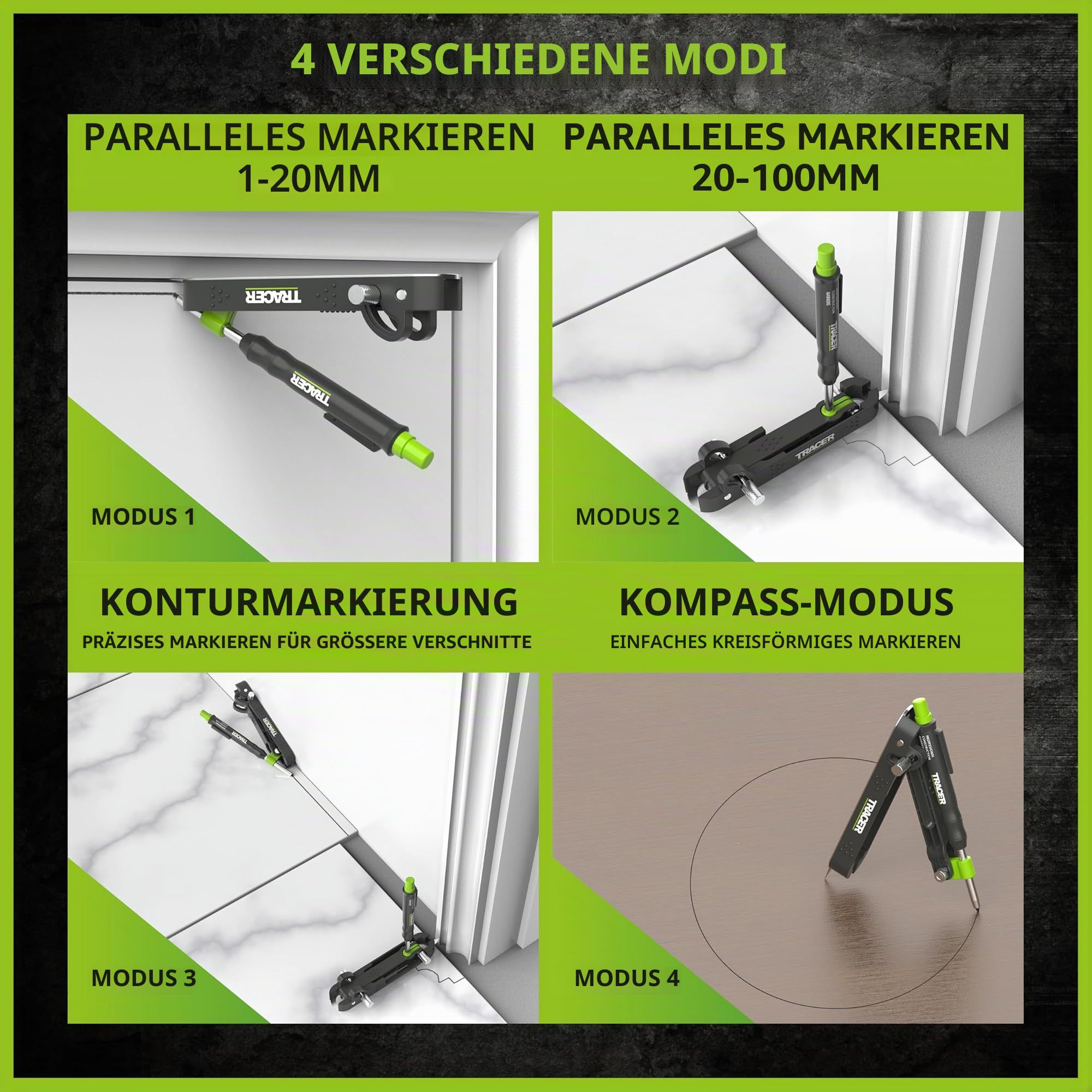 Tracer ProScribe Anreißwerkzeug Set – Multifunktions-Ritzgerät mit Tieflochmarker, 6 Ersatzminenhalter & Tasche | 15 Markieranwendungen | Anreißgerät für Holz, Fliesen & Metall