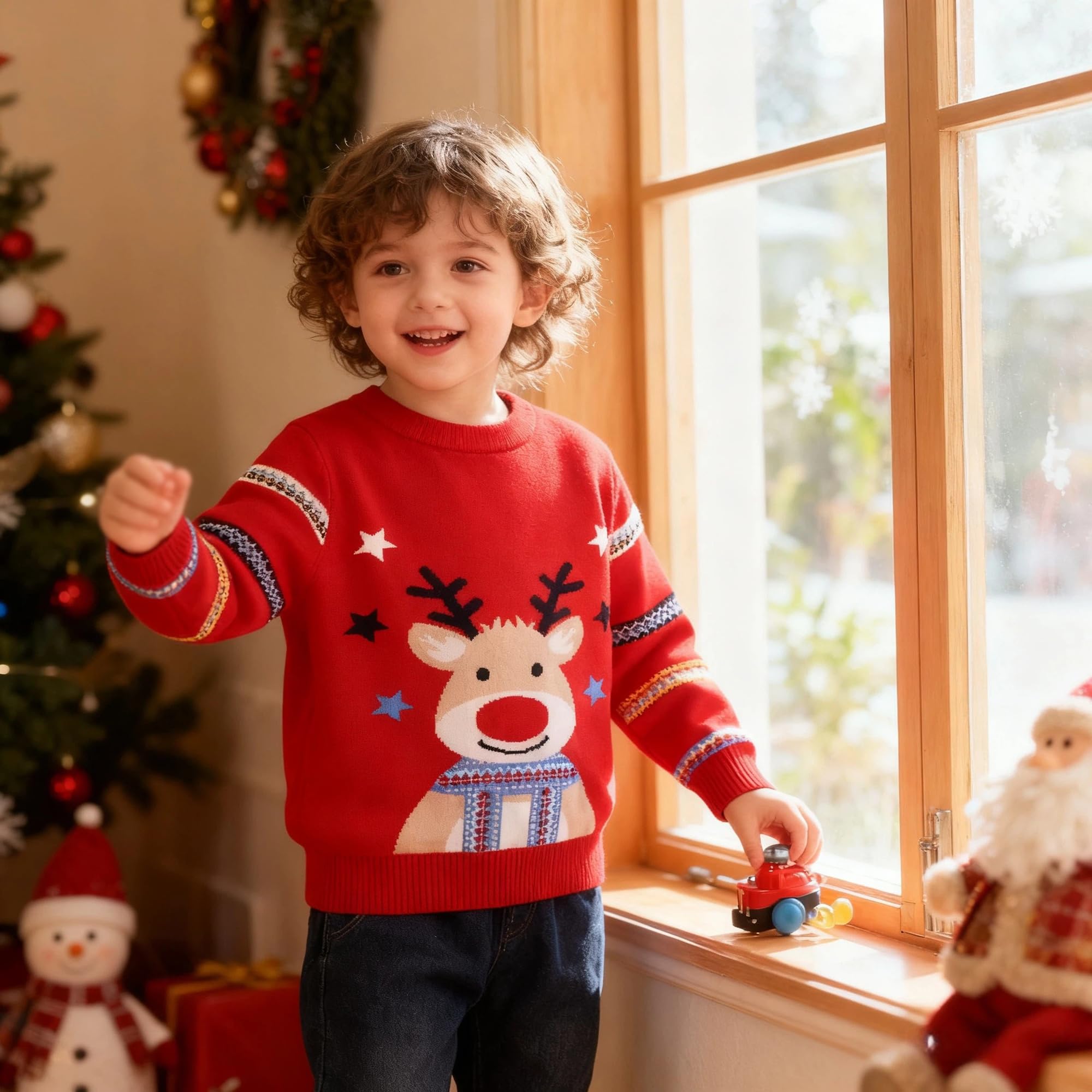 Jersey Navideño Niños Suéter de Punto Cuello Redondo Unisex 2-6 Años