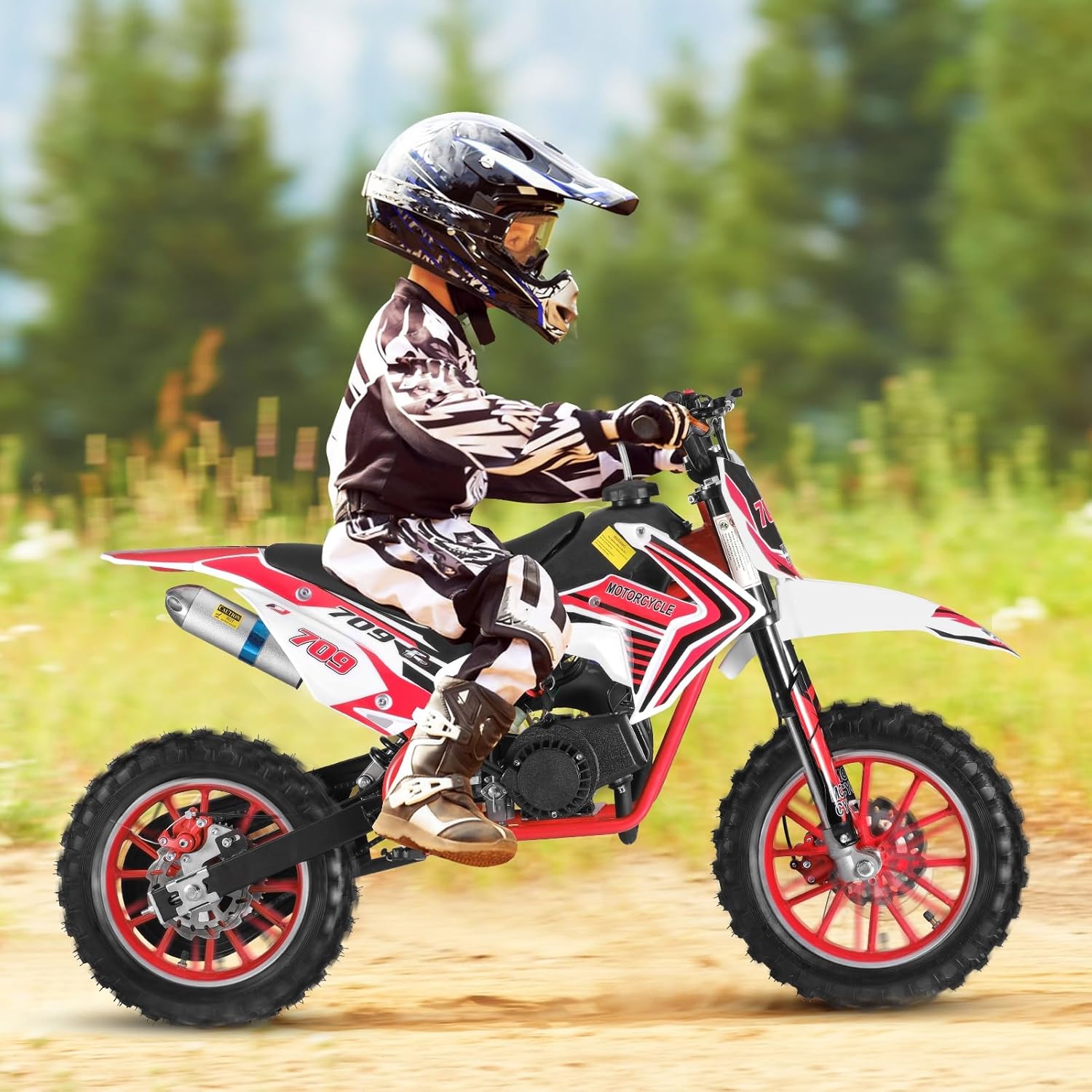 2025 Upgraded 50cc Kids Dirt Bike 2-Stroke - Mini Motorcycle, Gas Dirt Bikes with Front Rear Disc Brakes Speeds up to 30 MPH, Off-Road Tires, Shock Absorption, Dirtbikes for Kids Red