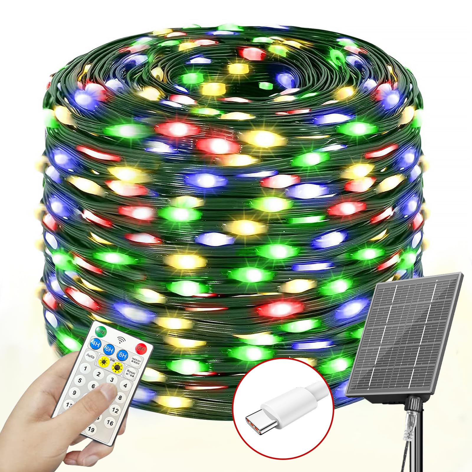SOLARBABY Luci Natale Esterno Solare,66m 640 LED Catena Luminosa Esterno Solare Impermeabile con Telecomando,19 Modalità Luci Esterno Energia Solare Decorative per Giardino Patio Albero,Colorate