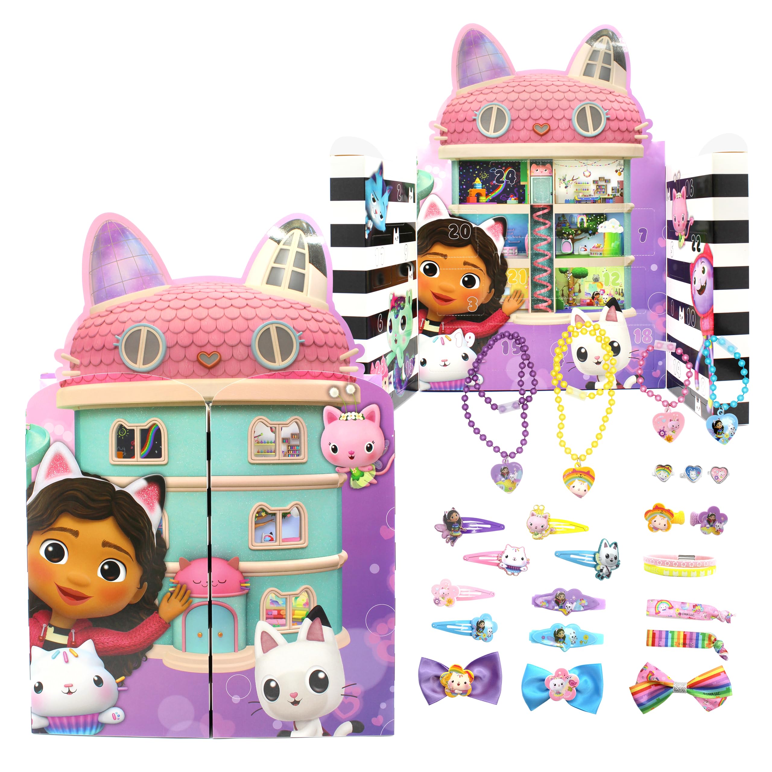 Gabby's Dollhouse Advent Calendar with Jewellery and Hair Accessories - 28 x 7 x 40 cm