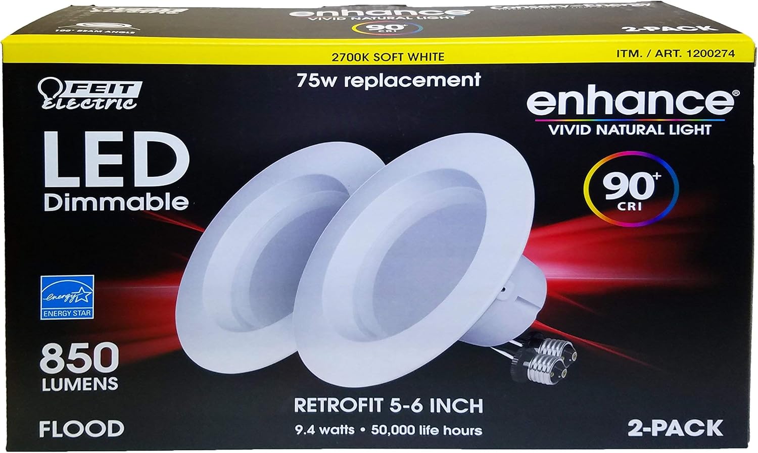 Feit CELEDR6/927/2 90+ CRI 75W Bulb, 2 Count (Pack of 1), Soft White, LED Bulbs Amazon Canada