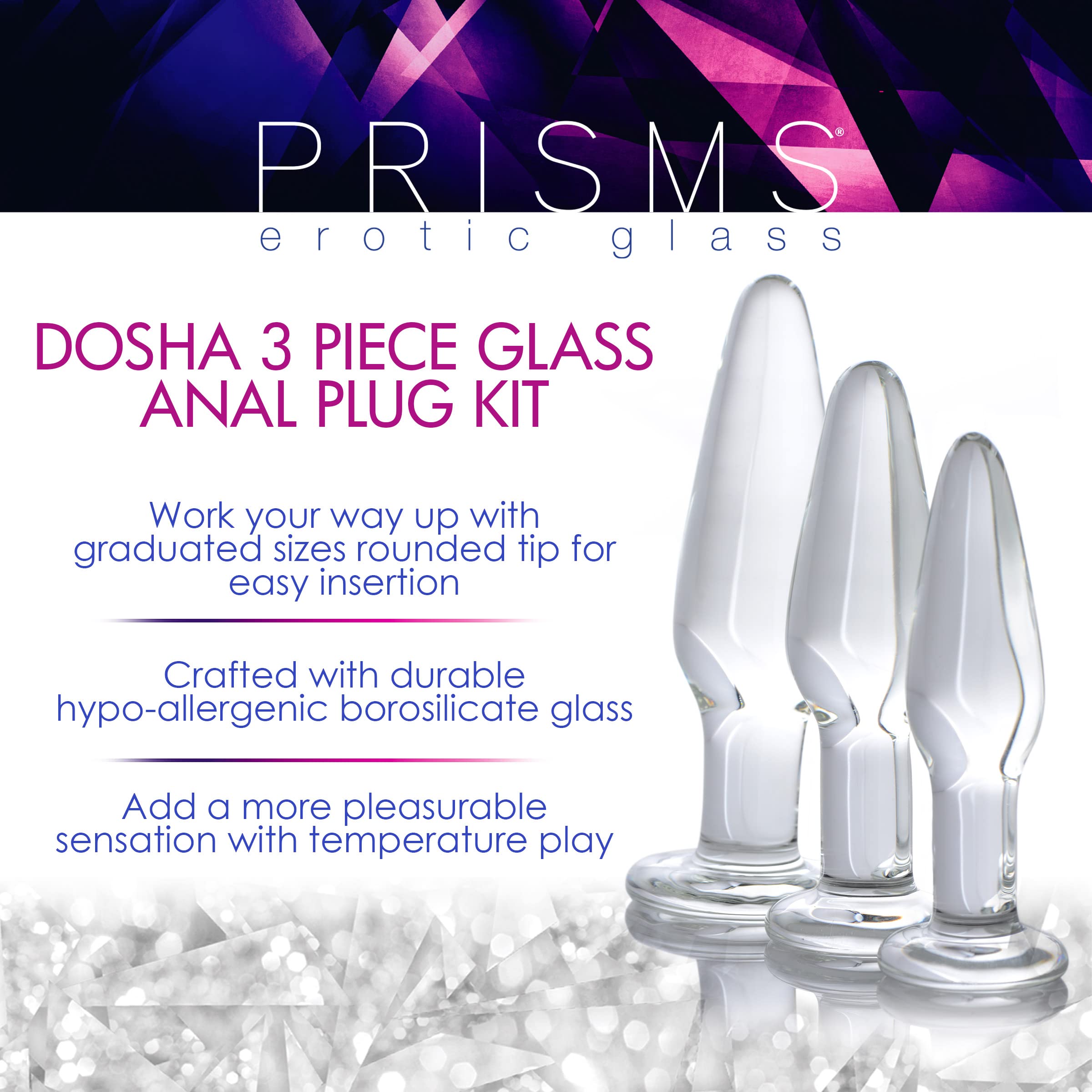Dosha 3 Piece Glass Anal Plug Kit: 3 Count (Pack of 2) Triplet (3 Pack)