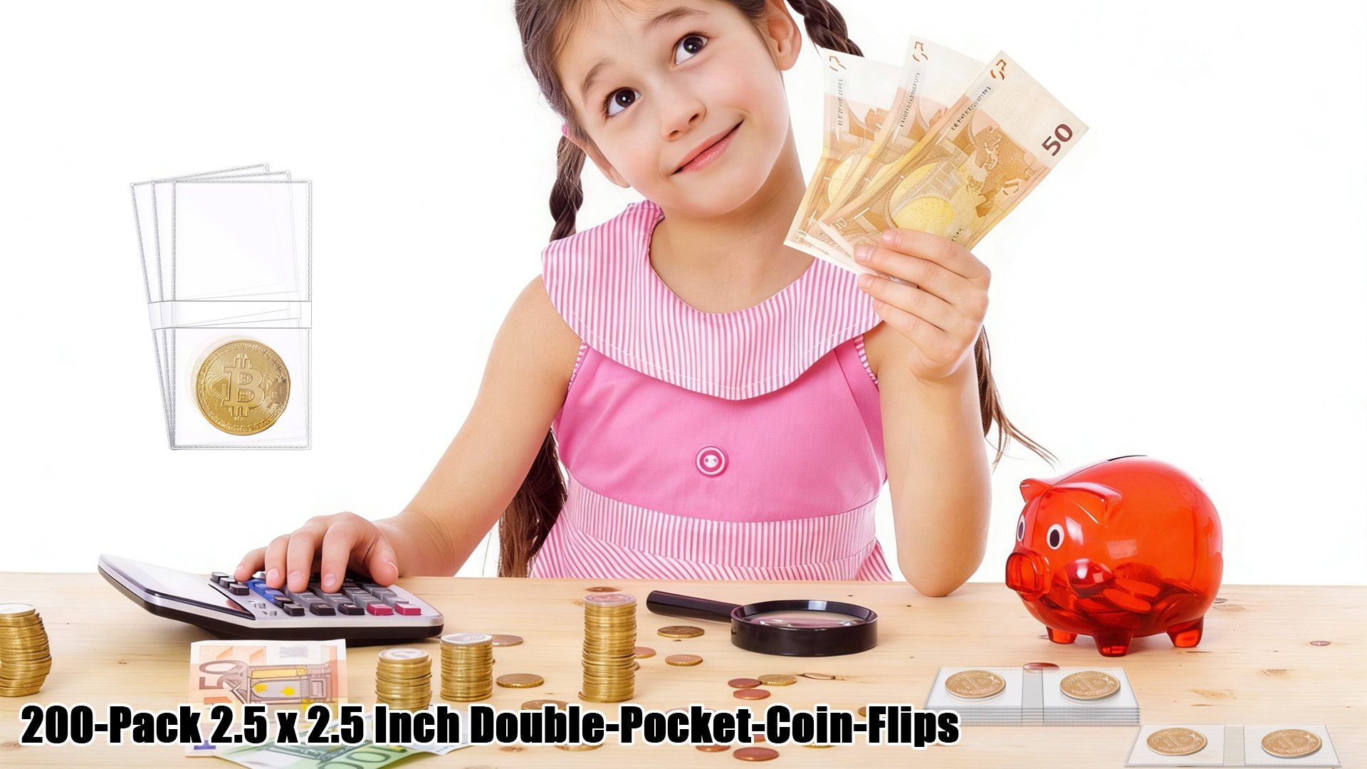 200 piezas fundas dobles para monedas 2.5 x 2.5 pulgadas miniatura 7