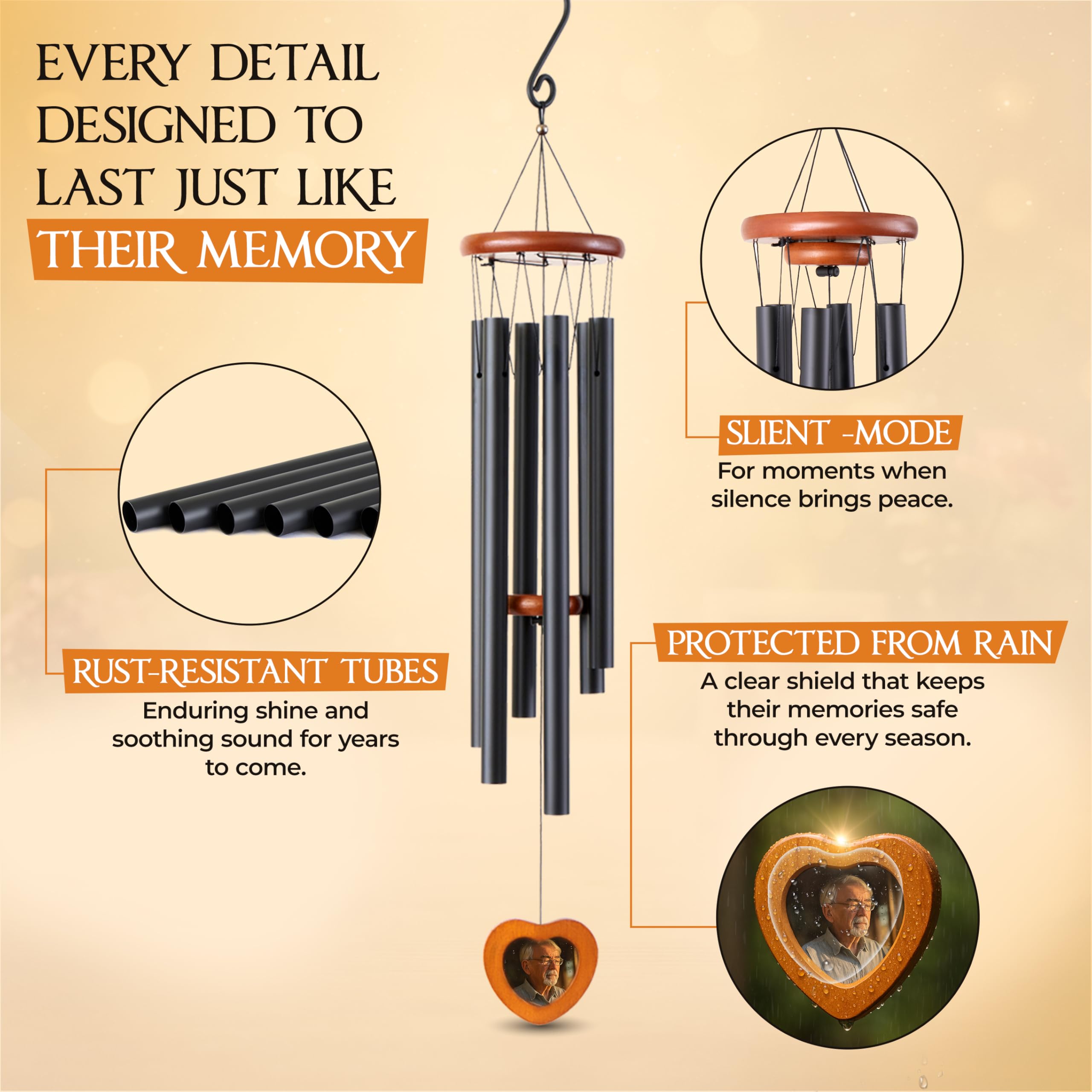 LOMBO 32 Inch Memorial Wind Chimes Outdoor, Personalized Sympathy Gifts for Loss of Loved One, Memorial Gifts for Loss of Mom, Sympathy Wind Chimes for Mother, Father, Brother, Sister 6