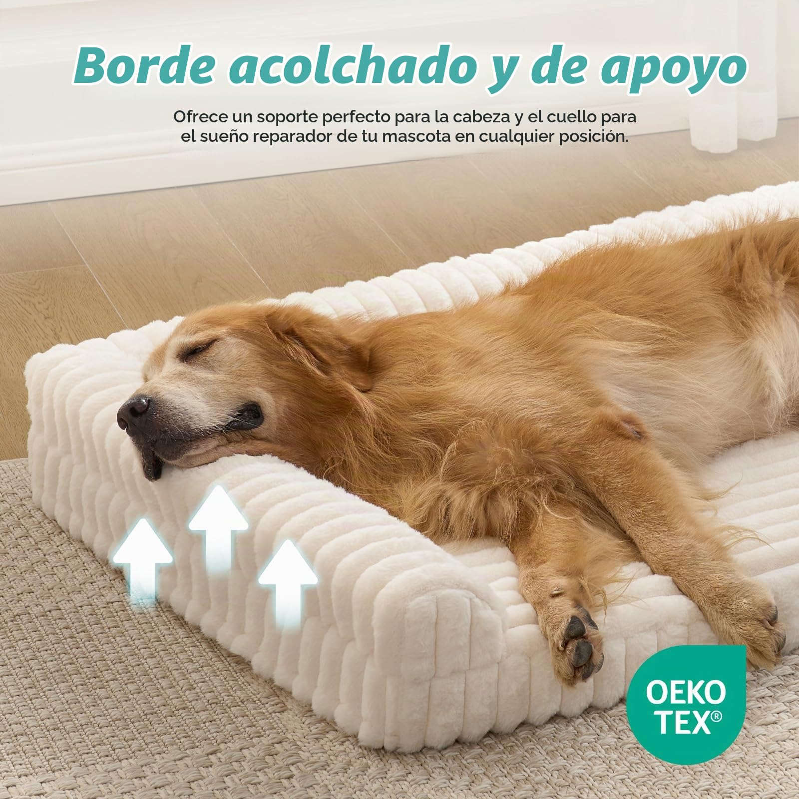 COZY KISS Cama Sofá Ortopédica para Perros Extra Grande XL, Sofá De Pelo Sintético Lavable para Perros Grandes, Cama Antideslizante con Cubierta Impermeable, Suave, Cálido, L, 112x81x18cm, Beige