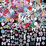 Sinyanail 300 Pieces 3D Mix Assorted Resin Nail Charms Hollow Pearl Heart Nail Art Charms Gems Gummy Bear Star Heart Flowers Acrylic Beads