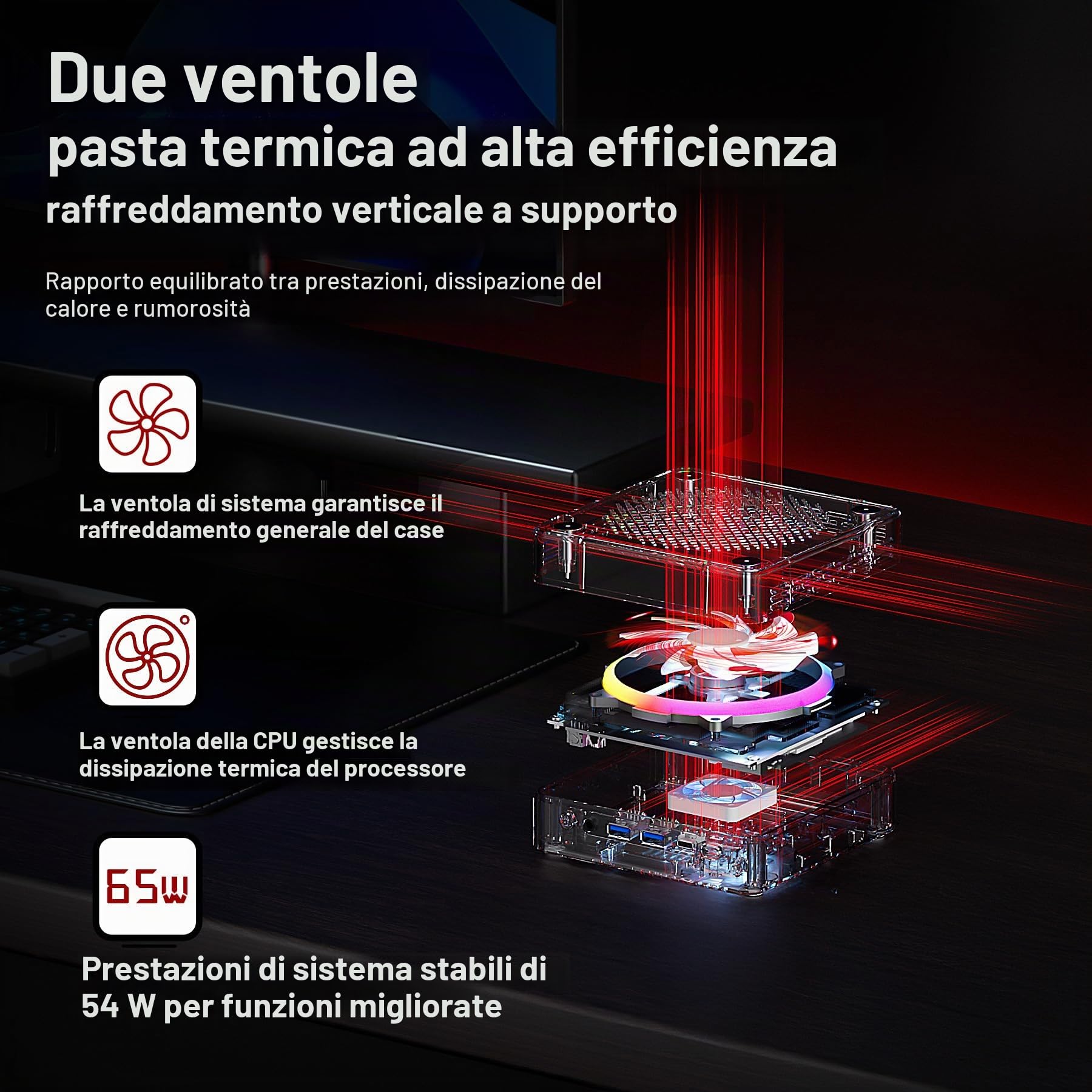 Mini PC Ryzen 7 H 255 (8/16, 3,8-4,9 GHz), Radeon 780M, 16 GB DDR5 a 5600 MHz, SSD PCIe 4.0 da 512 GB, WLAN 6, BT 5.2, 2 porte LAN 2,5G/USB4 (4K a 60 Hz),Ideale per l'ufficio e il tempo libero