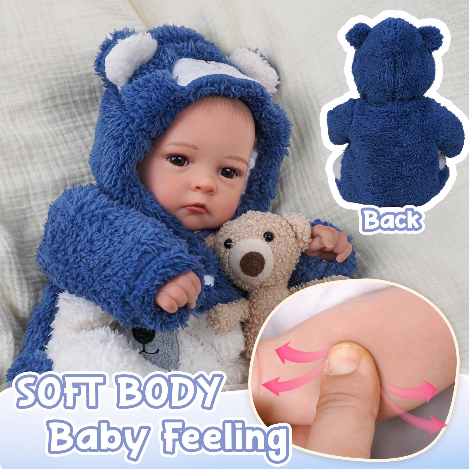 BABESIDE Reborn Babypuppe Wie Echtes Baby - 17 Zoll Vin-yl Stoff Körper Lebensechte Schlafen Babypuppen Junge Mit Weichem Körper Alive Puppe