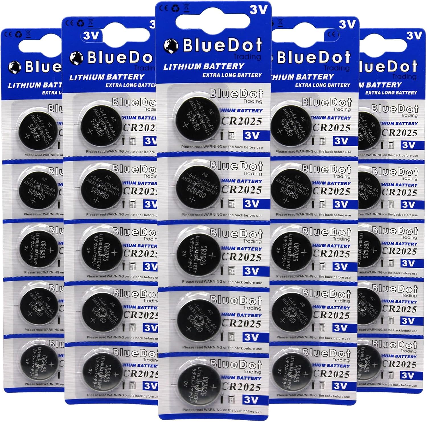 BlueDot Trading 3Volt Lithium Coin Cell CR2025 Long-Lasting Batteries for Watches, flameless Candles, calculators, and Many Other Devices, Pack of 100