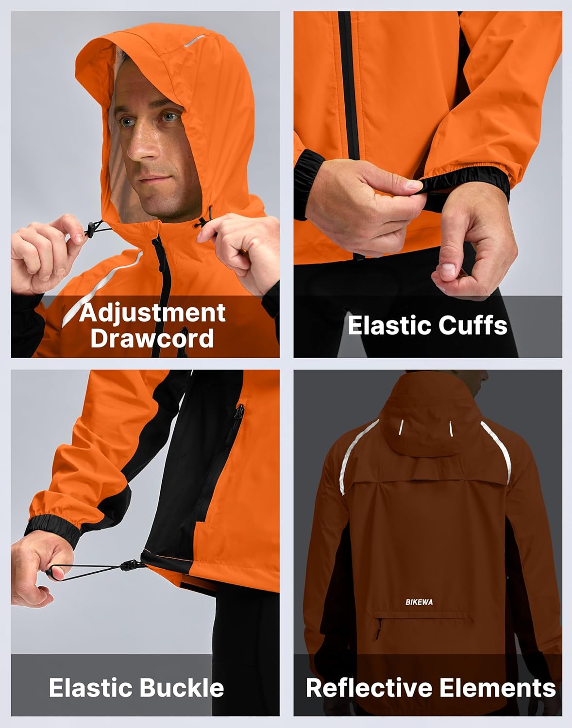 Bikewa Men's Cycling Rain Jackets Waterproof Running Bike Windbreaker Lightweight Packable Hooded Jacket - Image 6