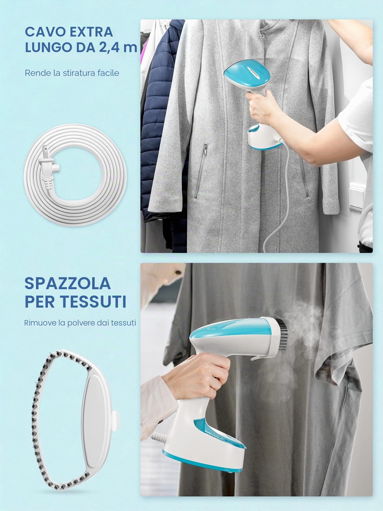 Reemix Ferro da Stiro Verticale, Pieghevole e Portatile Stiratrice Verticale, 20 g/min Vapore Penetrante, Riscaldamento Rapido 25 Secondi, per Casa, Ufficio e Viaggi, 220V(Blu)