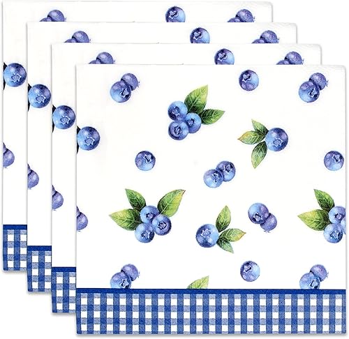 Miniatura 6 de 100 servilletas de cóctel de arándanos desechables de papel, arándanos, fruta, postre, servilleta para frutas de bayas azules, guinga, verano,