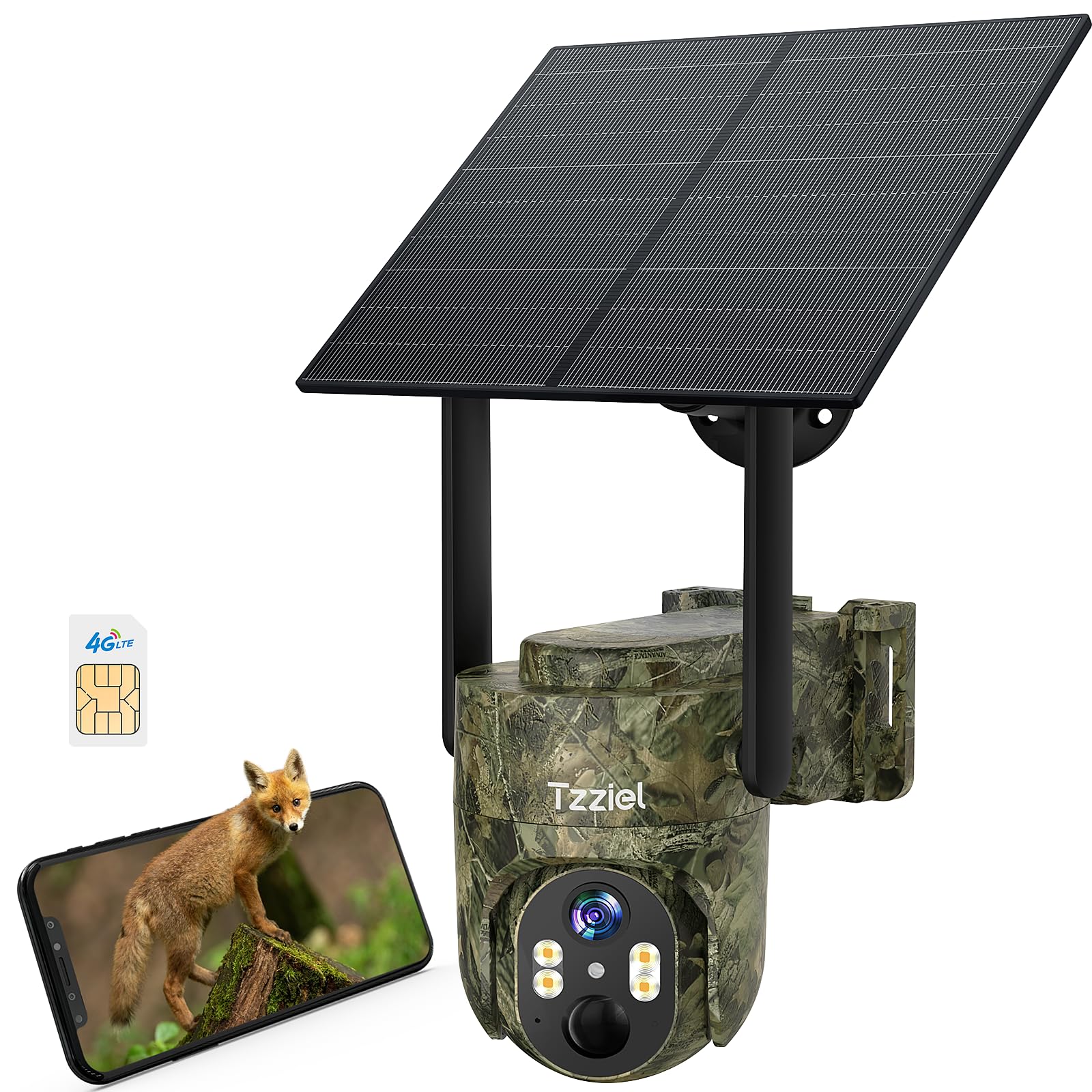 4G Camara Vigilancia Exterior Solar Sin WiFi con Tarjeta SIM, 2K PTZ Inalámbrico, 10400mAh, 6W Panel Solar, Visualización de 360 °, Detección de Movimiento, Audio Bidireccional, IP66