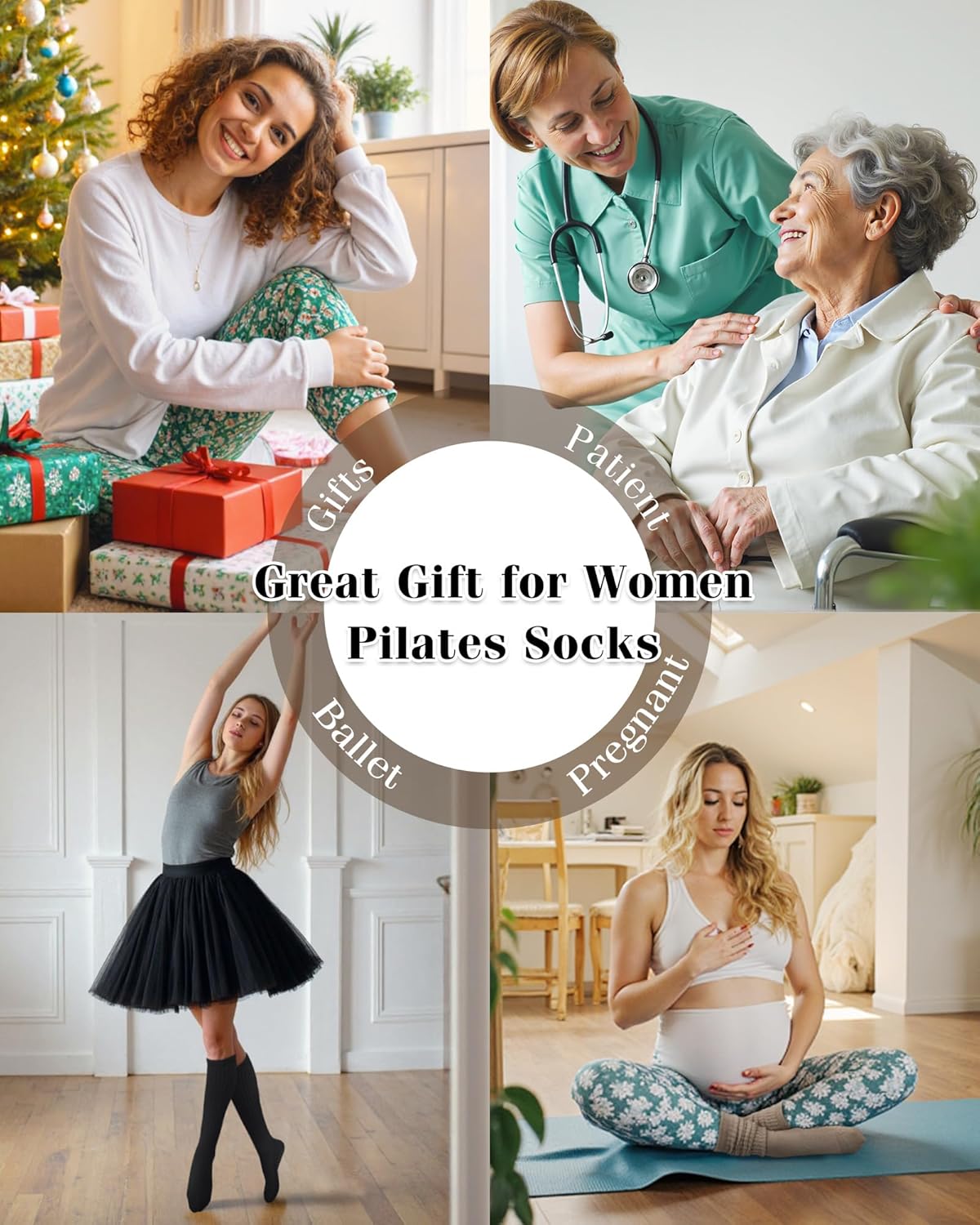 YSense 4 Pairs Pilates Socks with Grips for Women Non Slip Long Slouch Socks Yoga Grippy Sock Slouchy Barre Hospital Slipper - Image 7