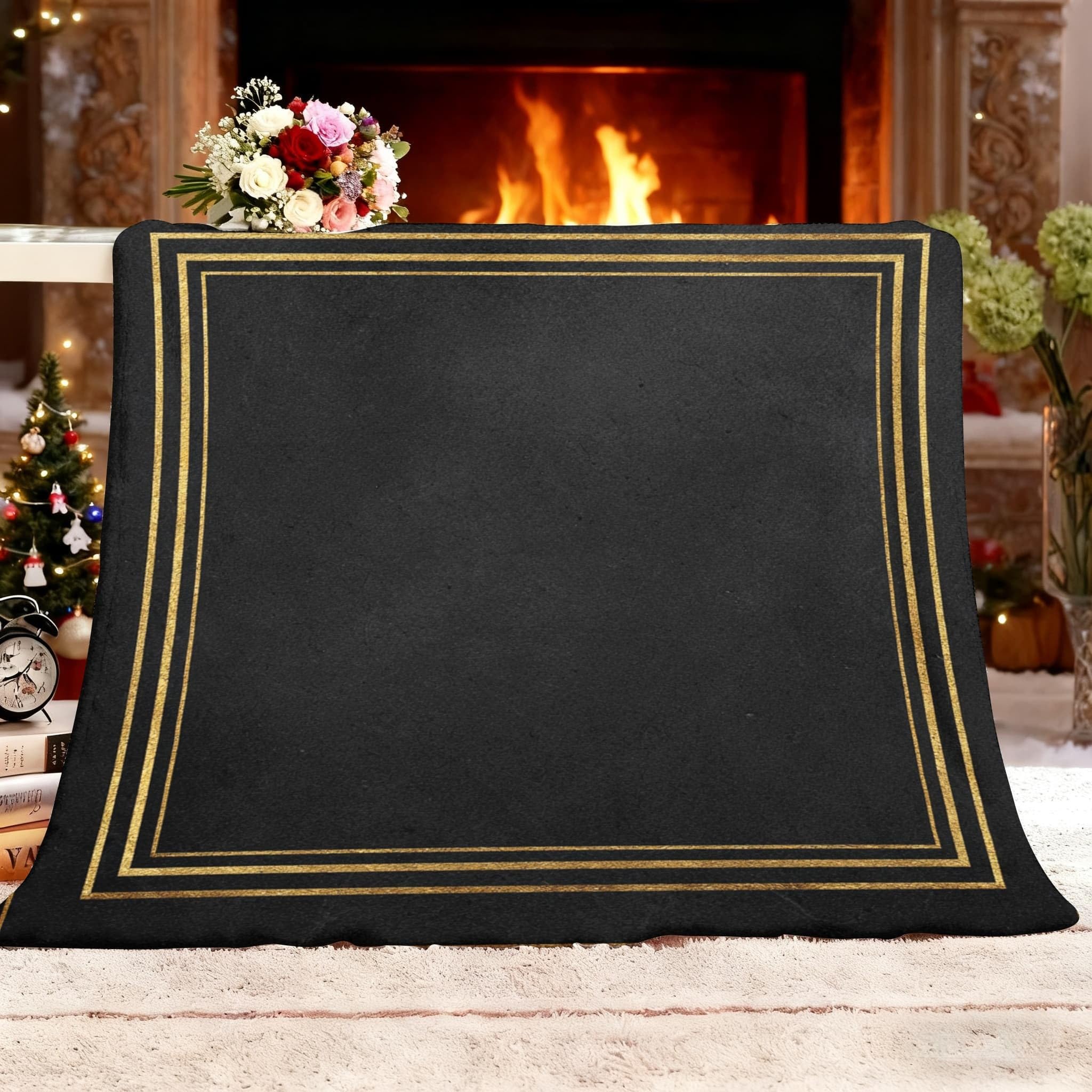 Generisch Koc polarowy, flanelowy, minimalistyczne, złote paski, luksusowy, przytulny, na sofę, dla dorosłych i dzieci, rozmiar XXL, 180 x 200 cm