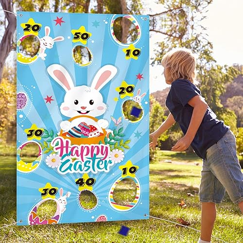 Juego de lanzamiento de Pascua con 3 bolsas de frijoles, juego de fiesta de conejo de Pascua para niños y adultos, suministros de fiesta de Pascua y
