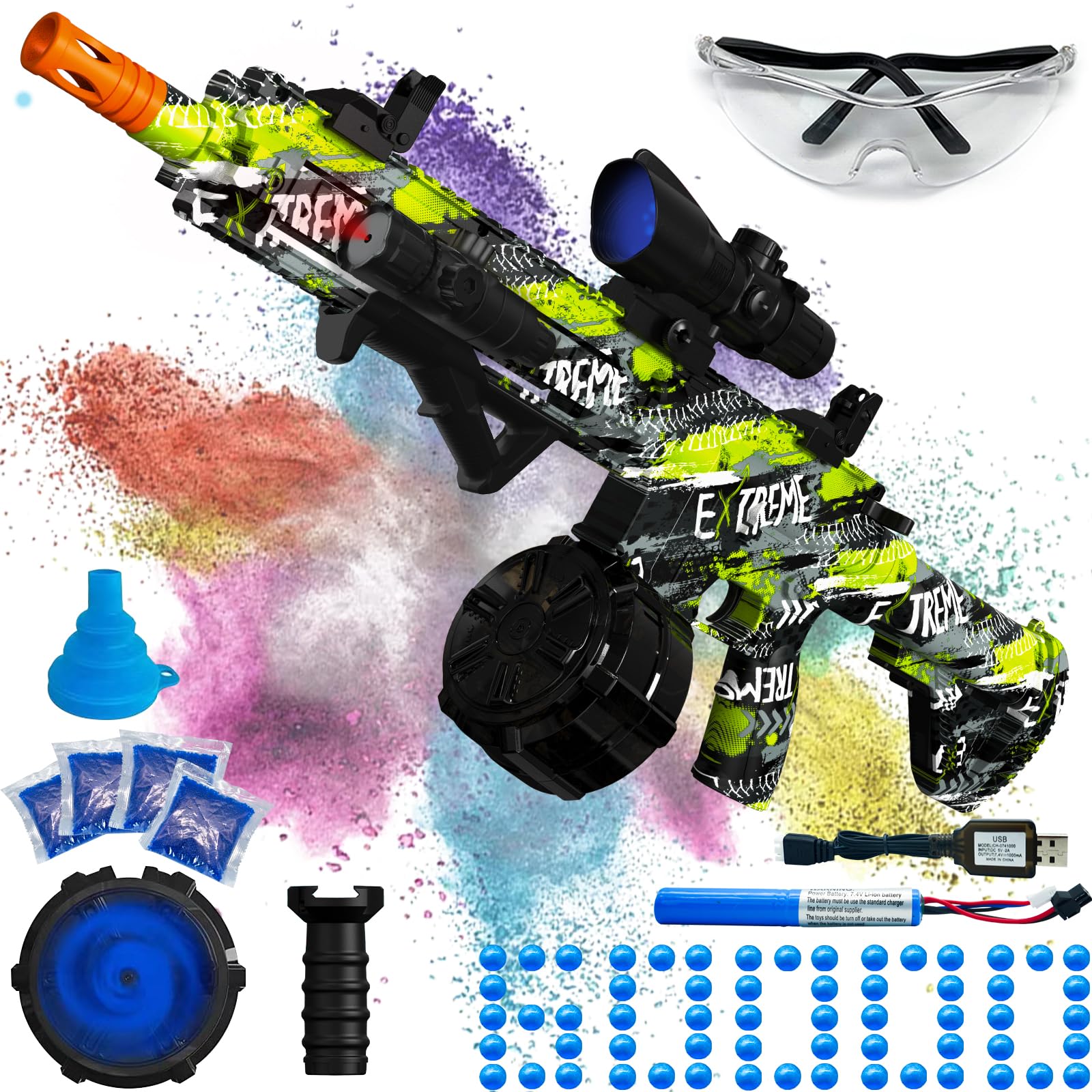 Electric Gel Ball Blaster, High Speed Automatic Splatter Ball Blaster with 60000+ & Goggles, Rechargeable Splatter Ball Toys for Outdoor Shooting Game Party Favors-Camouflage Green