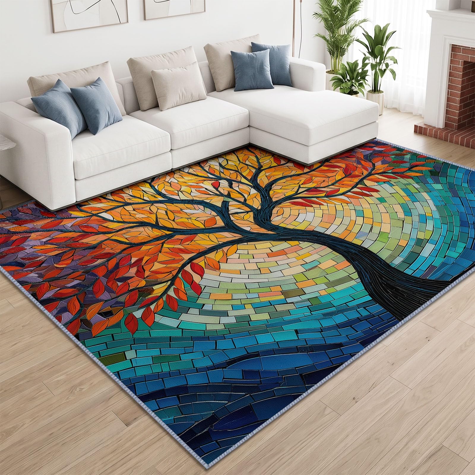 Tapis de Salon Arbre Vie Arc en Ciel 160 x 230 cm Garçons Filles Adolescents, Art Fantastique Tapis de Chambre 3D Imprimé Flanelle Lavable Moquette Coucher Cuisine Bureau