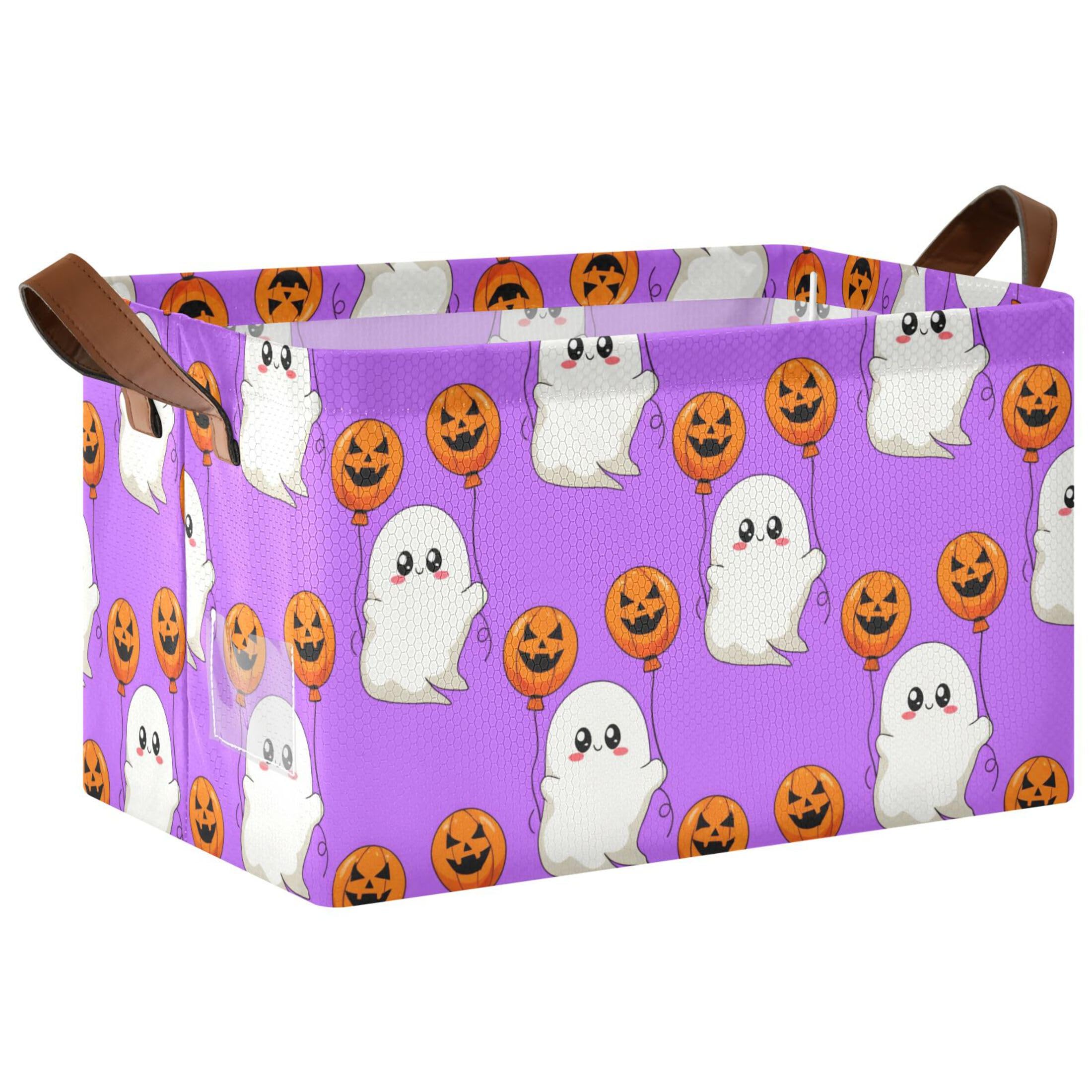 Kutsu Ghosts Holding Halloween Balloon Foldable Storage Basket Collapsible Bin With Handles For Shelves