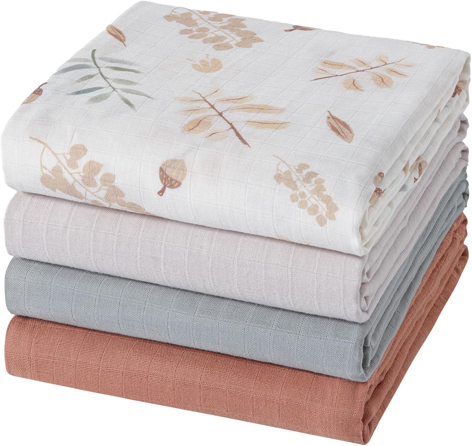 Muslin Swaddle Blankets for Boys & Girls, Newborn Receiving Blankets, 4 Pack Soft Breathable Baby Swaddles, Large 47x47 Inches, Acorn & Earthy Colors