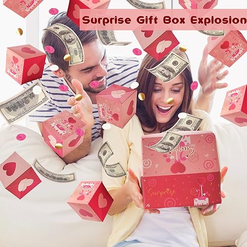 Miniatura 5 de Caja de regalo sorpresa explosión por dinero, 20 rebotes, plegable, única, caja de regalo roja con confeti, caja de regalo explosiva para San