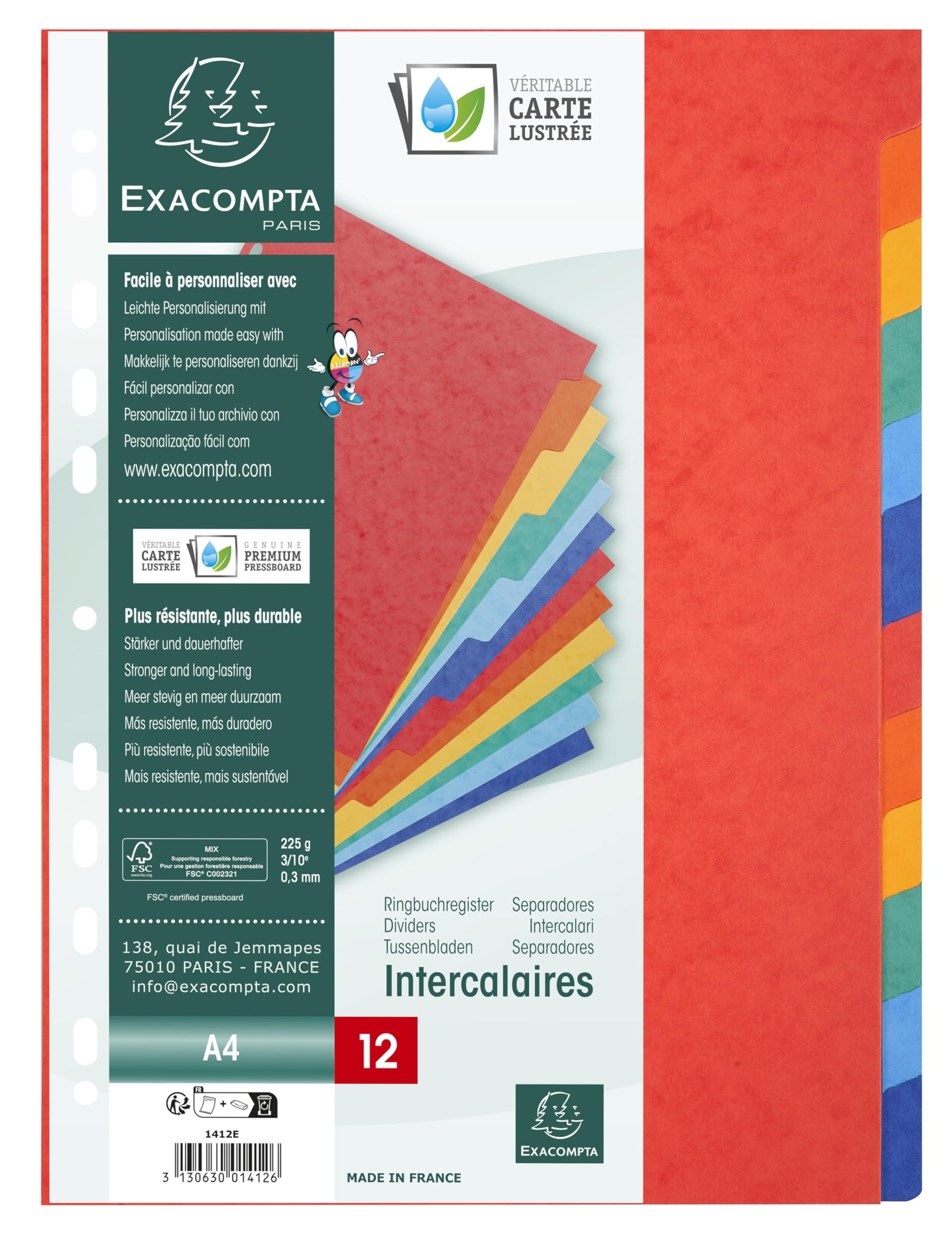 Intercalaires nature future carte lustree 225g 12 positions - a4