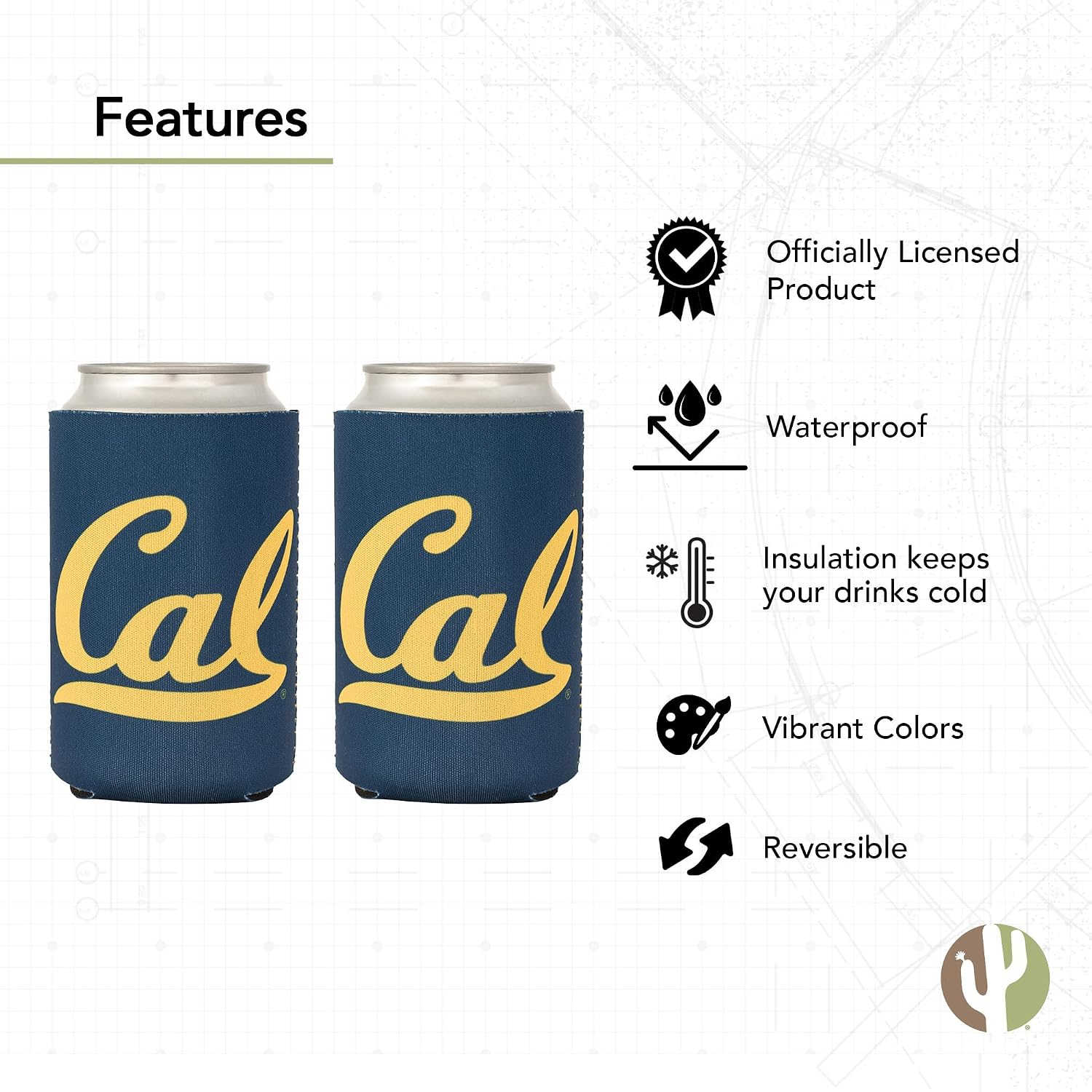 Desert Cactus Berkeley University of California Can Insulator Beverage Cooler 1 Pack Foam Beverage Holder Golden Bears Cal UC (1 Pack Can - Design A)