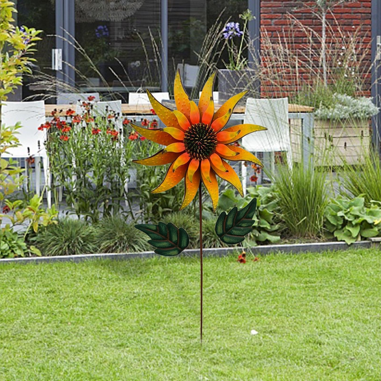 Molinillo de Viento de Girasol, Escultura de Viento de Metal con Estaca, Molinillo de Jardín, Molinillo de Viento para Patio Y Exter, Amarillo