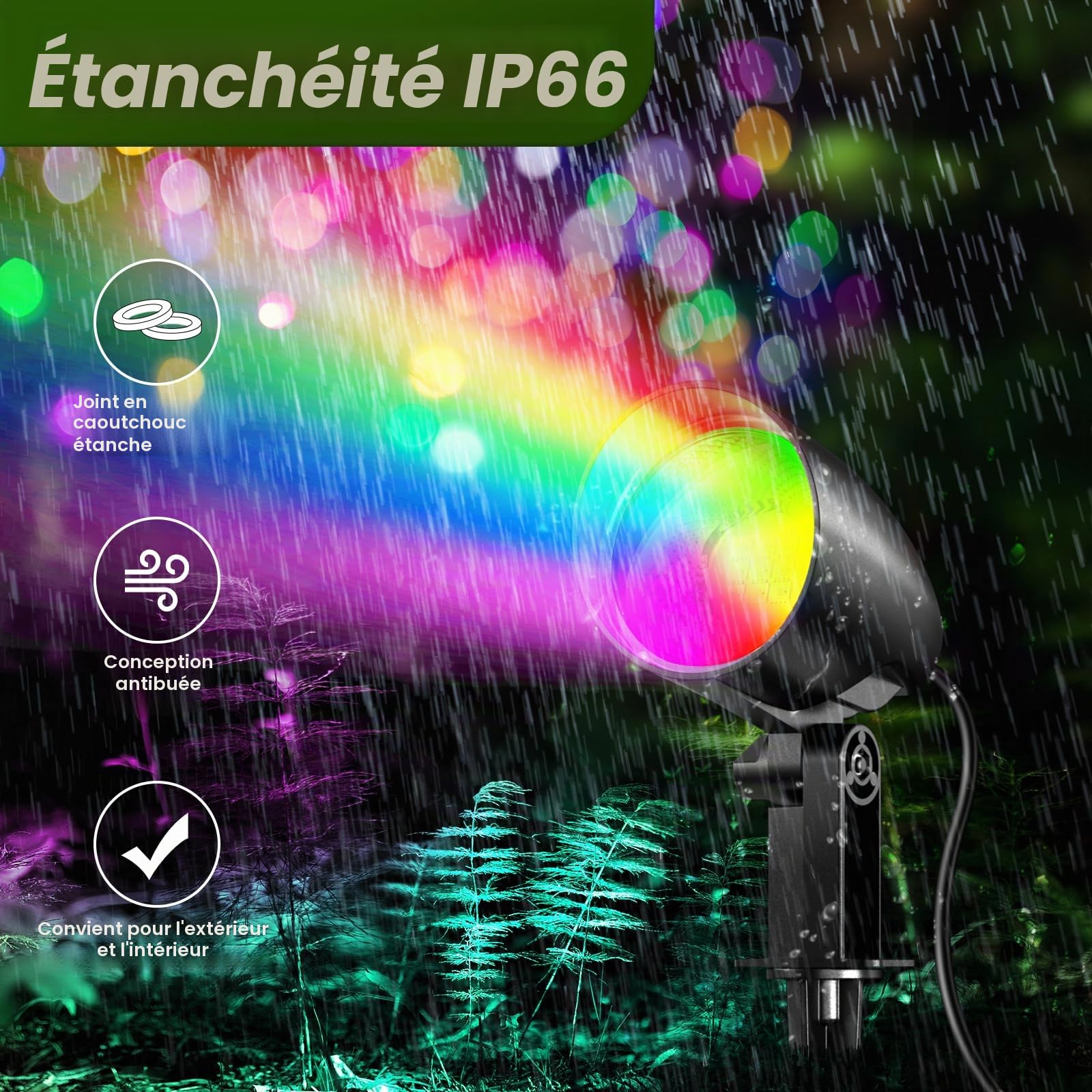 LINKE Spot LED Extérieur RGBW Télécommande 20W 2PC 1880LM Blanc Froid 6500K 10 Couleurs/30 Modes/6 Luminosités Réglables IP66 Étanche Éclairage Extérieur LED à Piquer pour Jardin, Terrasse, Chemin