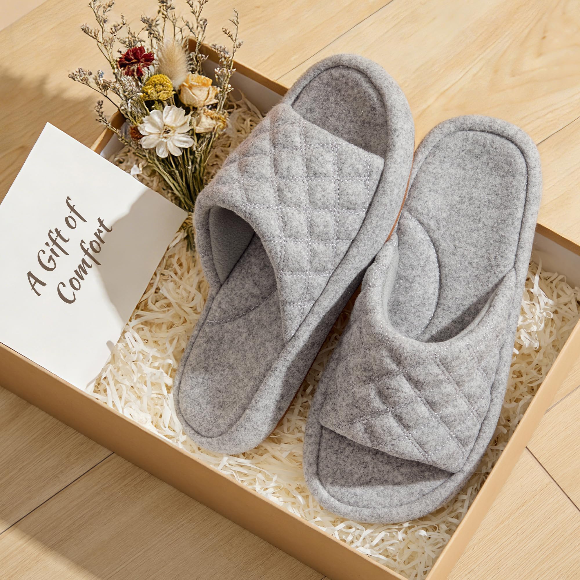 RockDove Set de 2 pares - Mujer Talla 40-41, Zapatillas de Casa para Mujer en Fieltro (Gris Claro) Pantuflas Mujer Pluffie de Punta Abierta (Gris Claro)