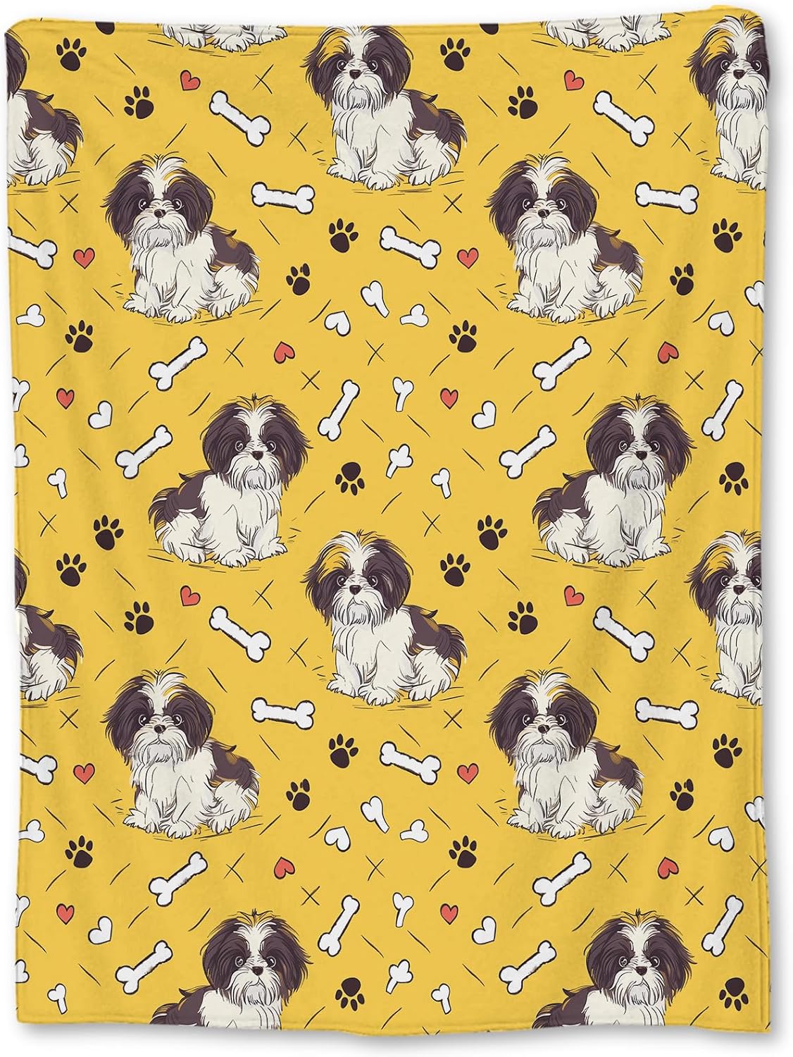 Cute Cartoon Shih Tzu Dog Blanket - Soft Lightweight Cozy Flannel Throw Blanket for Adults Kids Women, Warm Fuzzy Blankets for Couch, Bed, Travel, Home Decor, Living Room 60×50 in