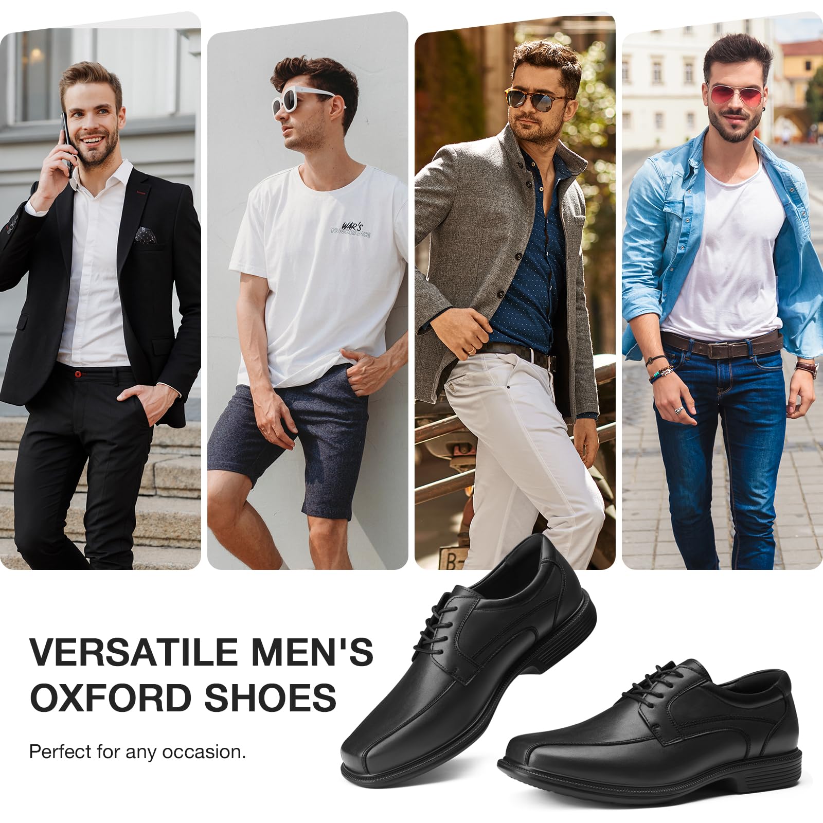 HEEZ Scarpe Eleganti Uomo Scarpe Stringate Oxford Classico Scarpa Pelle Derby Traspirante Comode Punta Quadrata per Business Formale Lavoro Sposa