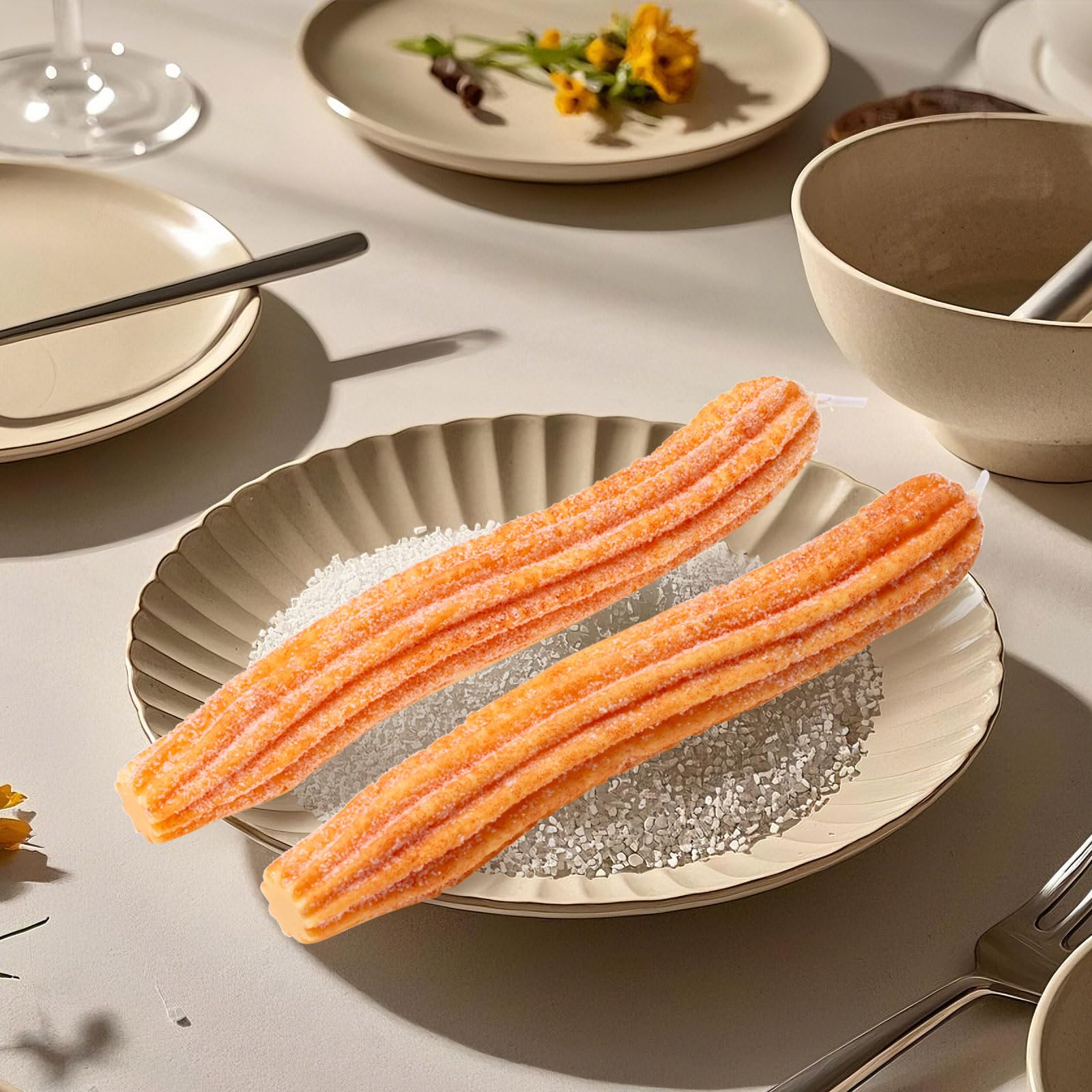 CabyGift 2 Pack Churros Scented Candles 8.3 Inch Smokeless Dripless Taper Candle Unique Food Candles Fun and Aesthetic Candle for Home Decor